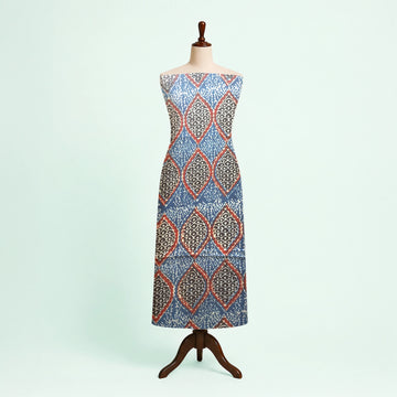 Indigo Geometric Natural Dyed Ajrakh Hand Block Print Modal Fabric