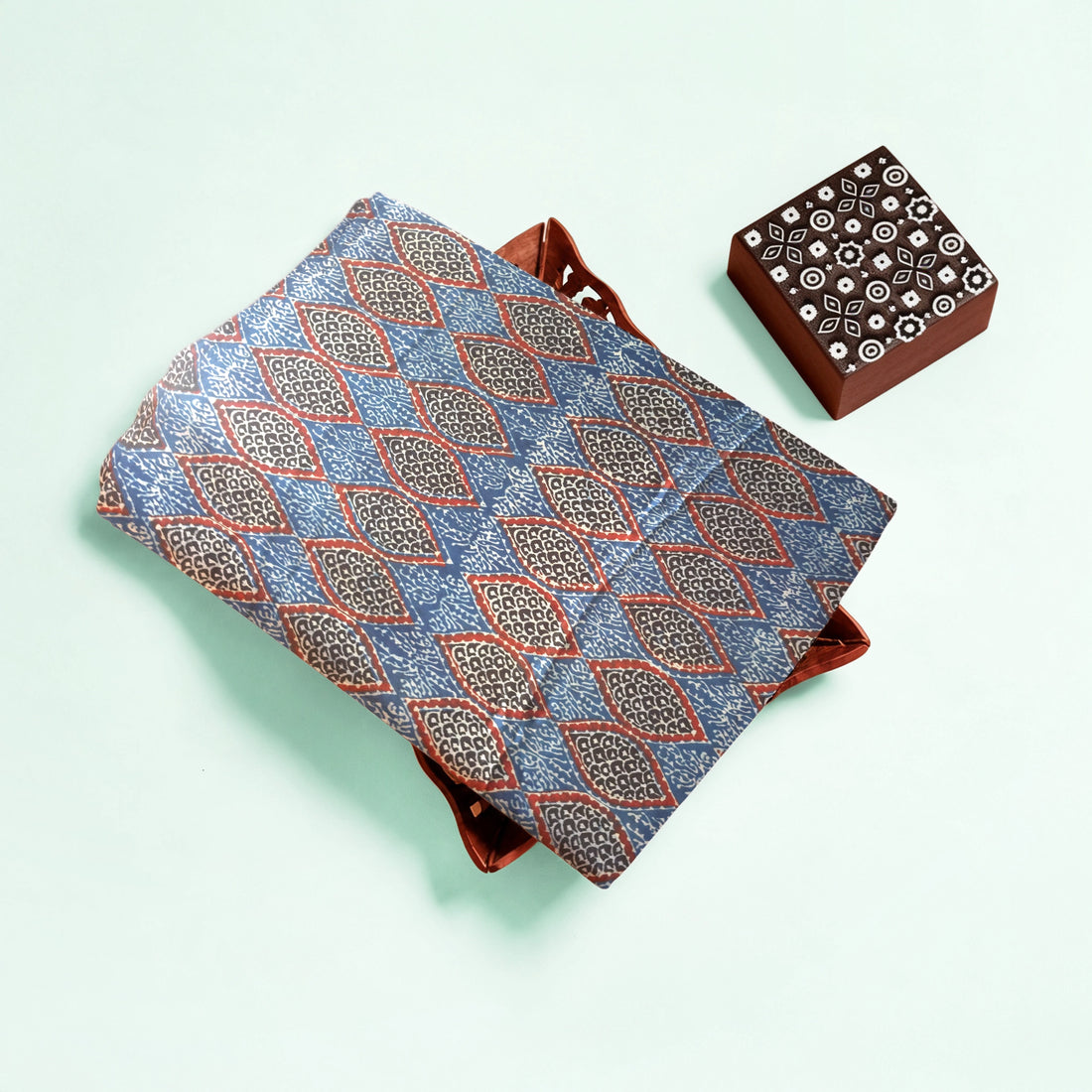 Indigo Geometric Natural Dyed Ajrakh Hand Block Print Modal Fabric