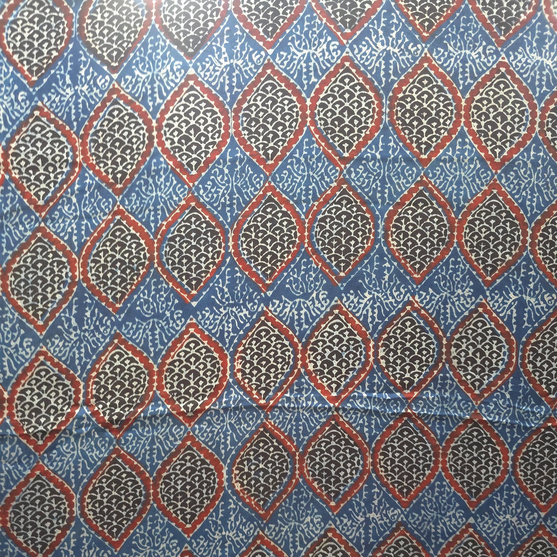 Indigo Geometric Natural Dyed Ajrakh Hand Block Print Modal Fabric