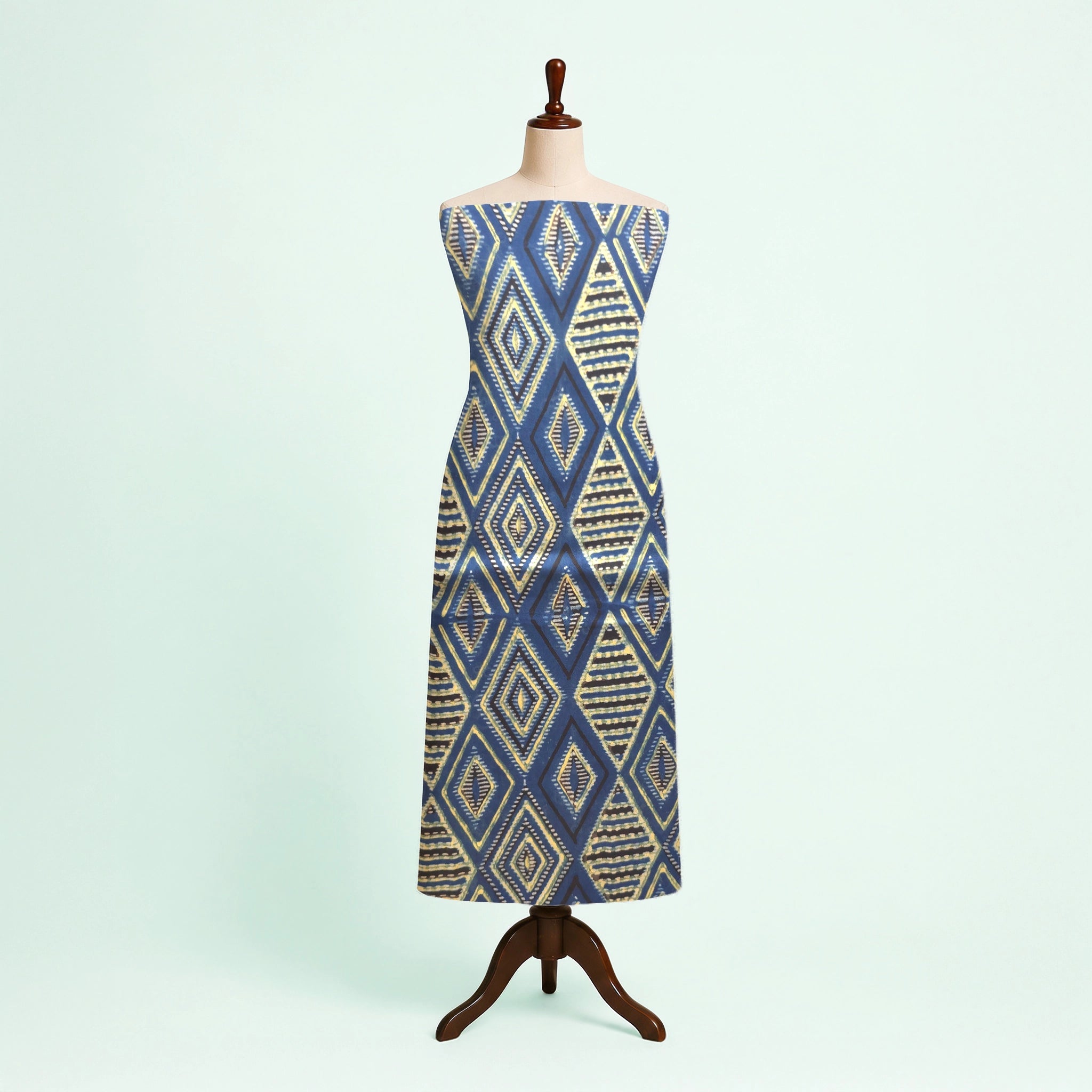 Indigo Geometric Natural Dyed Ajrakh Hand Block Print Premium Modal Fabric