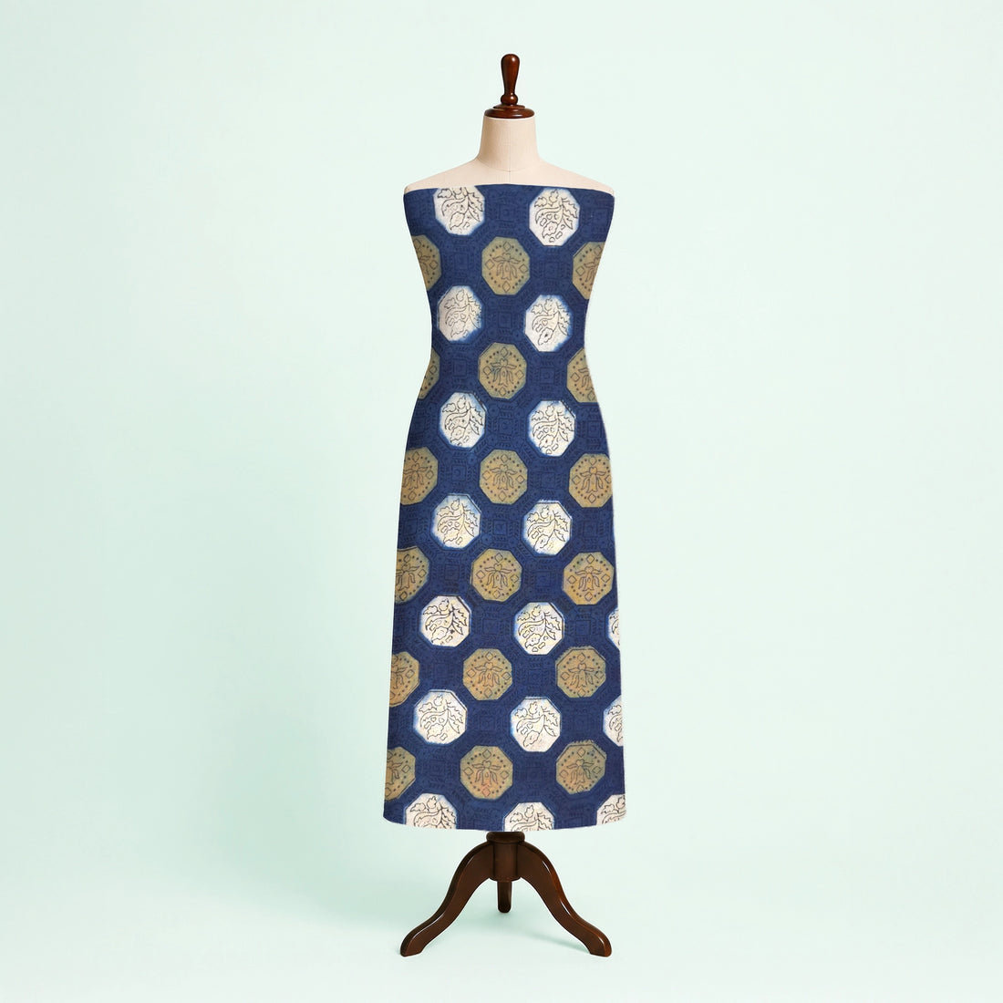 Indigo Geometric Natural Dyed Ajrakh Hand Block Print Cotton Fabric