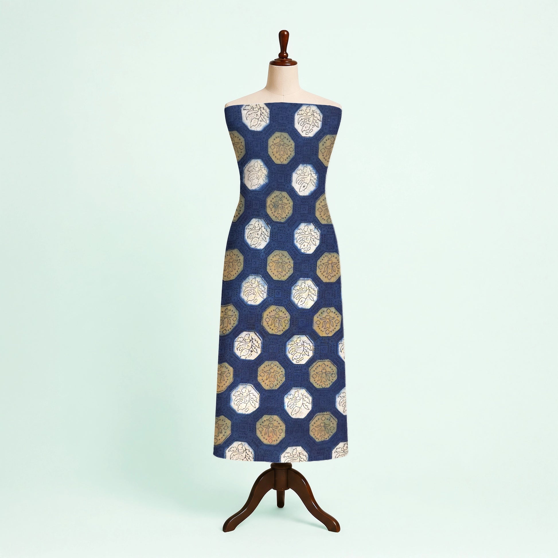 Indigo Geometric Natural Dyed Ajrakh Hand Block Print Cotton Fabric