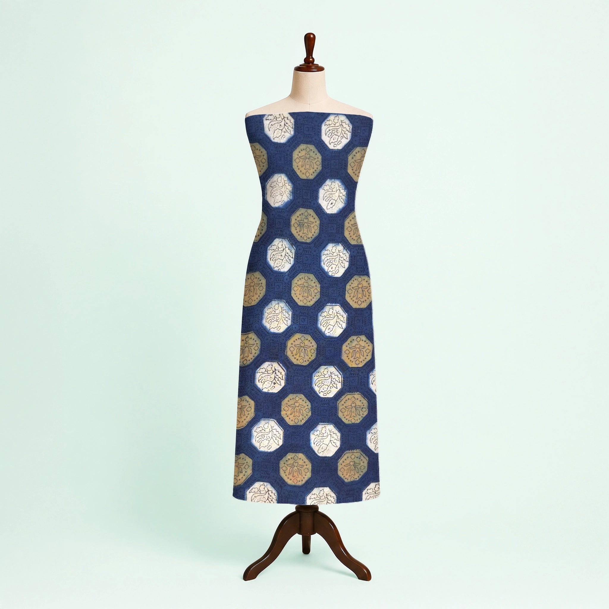 Indigo Geometric Natural Dyed Ajrakh Hand Block Print Cotton Fabric