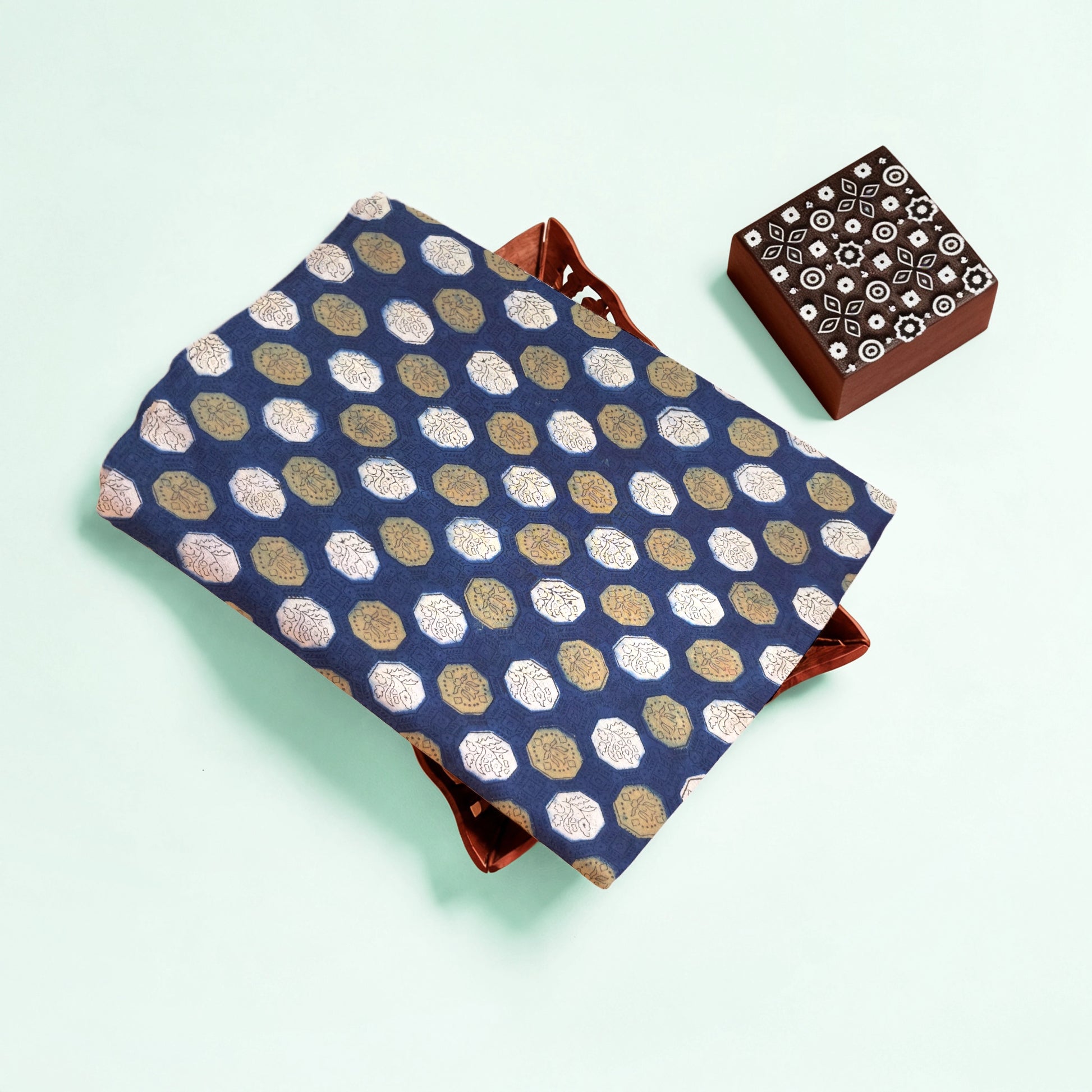 Indigo Geometric Natural Dyed Ajrakh Hand Block Print Cotton Fabric