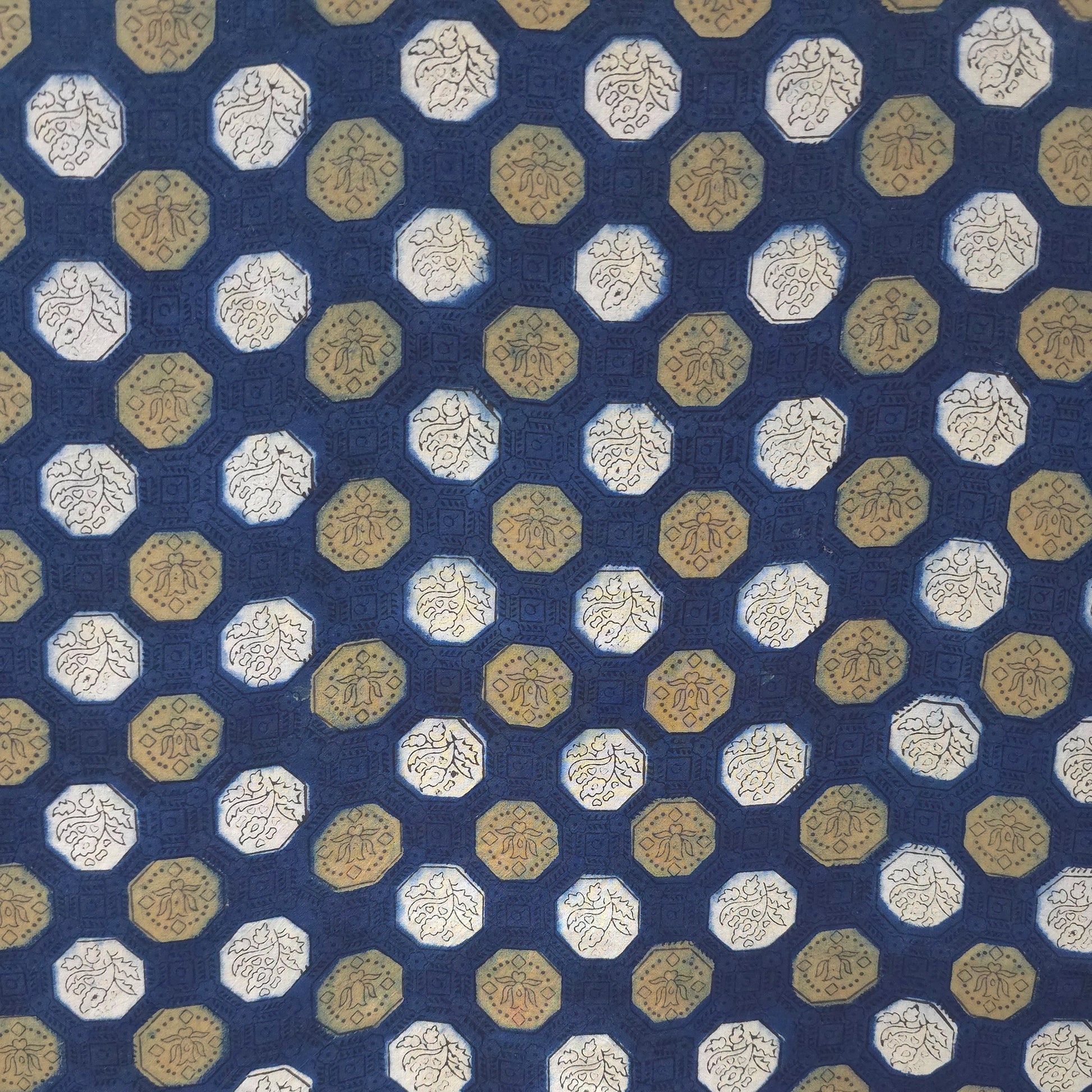 Indigo Geometric Natural Dyed Ajrakh Hand Block Print Cotton Fabric
