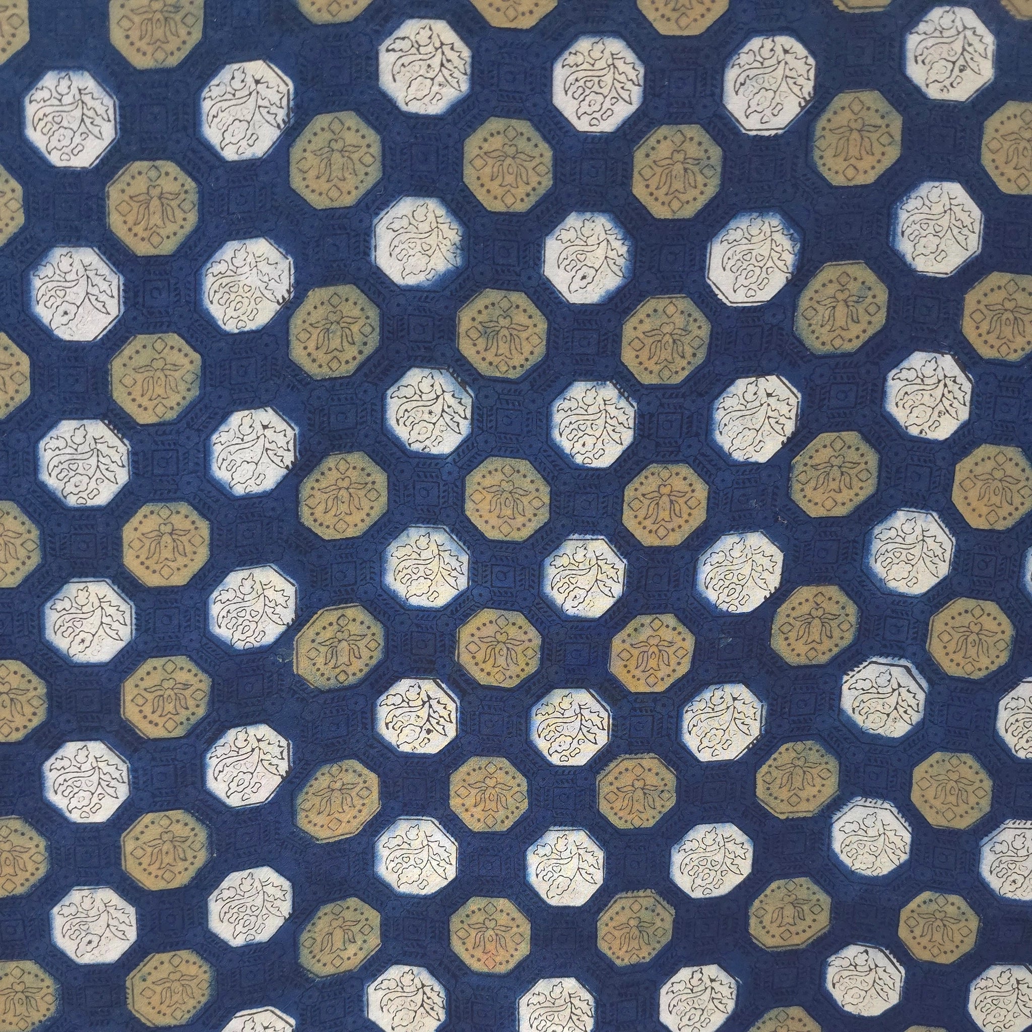Indigo Geometric Natural Dyed Ajrakh Hand Block Print Cotton Fabric