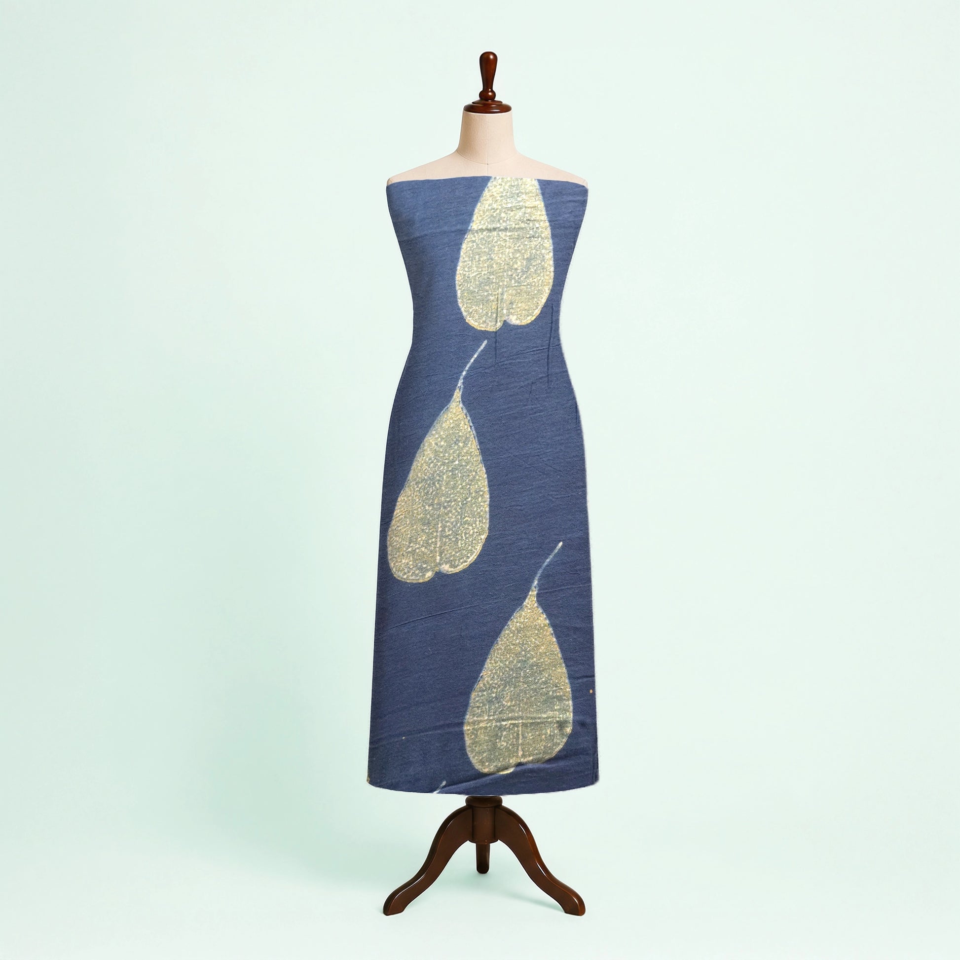 Indigo Mustard Buta Natural Dyed Ajrakh Hand Block Print Malmal Fabric