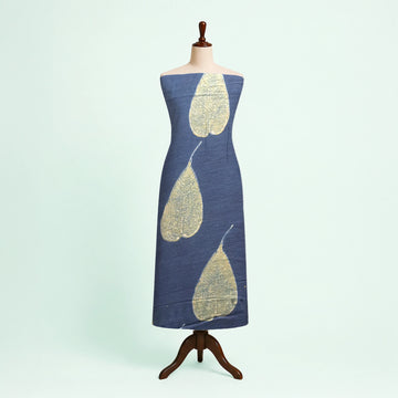 Indigo Mustard Buta Natural Dyed Ajrakh Hand Block Print Malmal Fabric