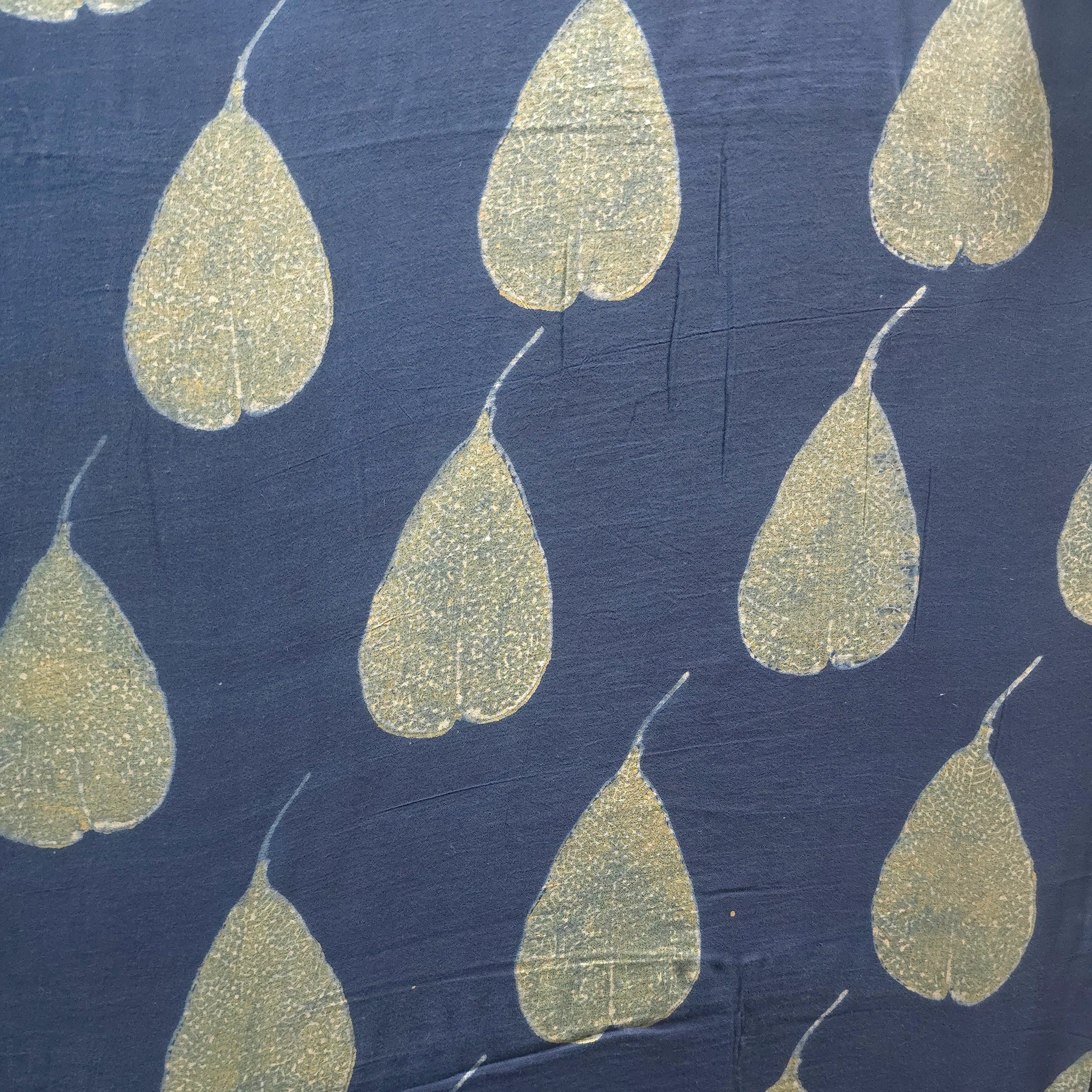 Indigo Mustard Buta Natural Dyed Ajrakh Hand Block Print Malmal Fabric