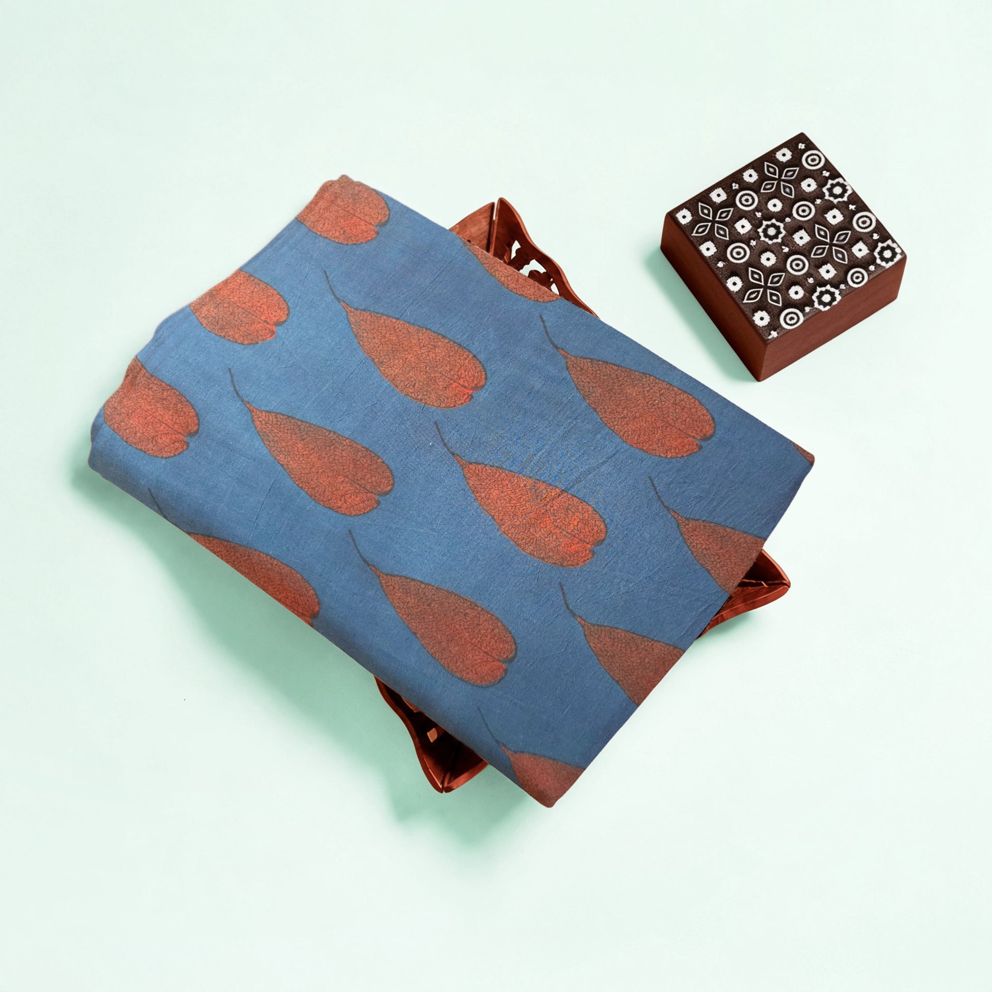 Indigo Red Buta Natural Dyed Ajrakh Hand Block Print Malmal Fabric