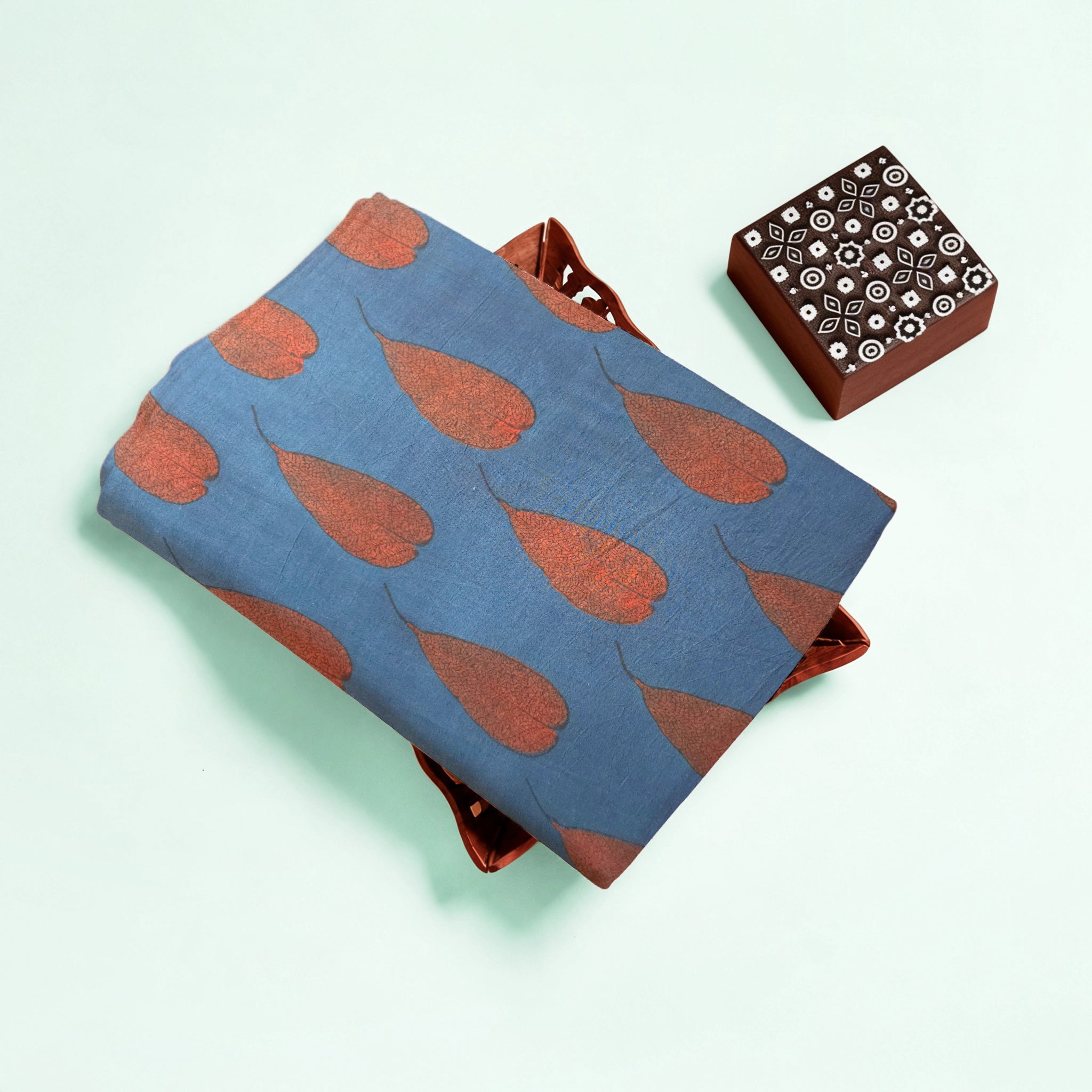 Indigo Red Buta Natural Dyed Ajrakh Hand Block Print Malmal Fabric