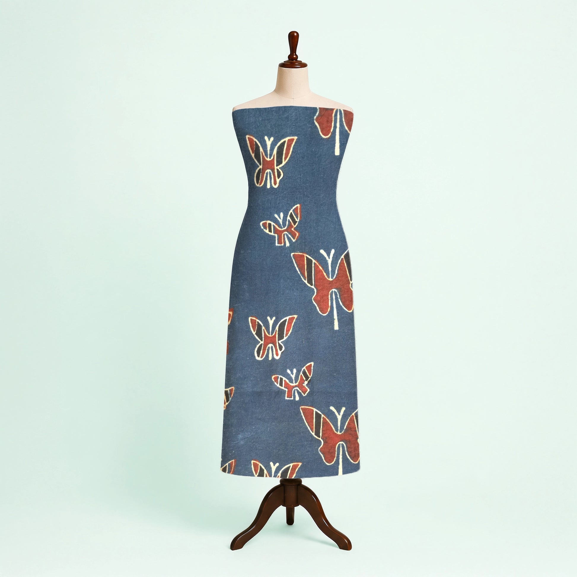Indigo Red Butterfly Natural Dyed Ajrakh Hand Block Print Cotton Fabric