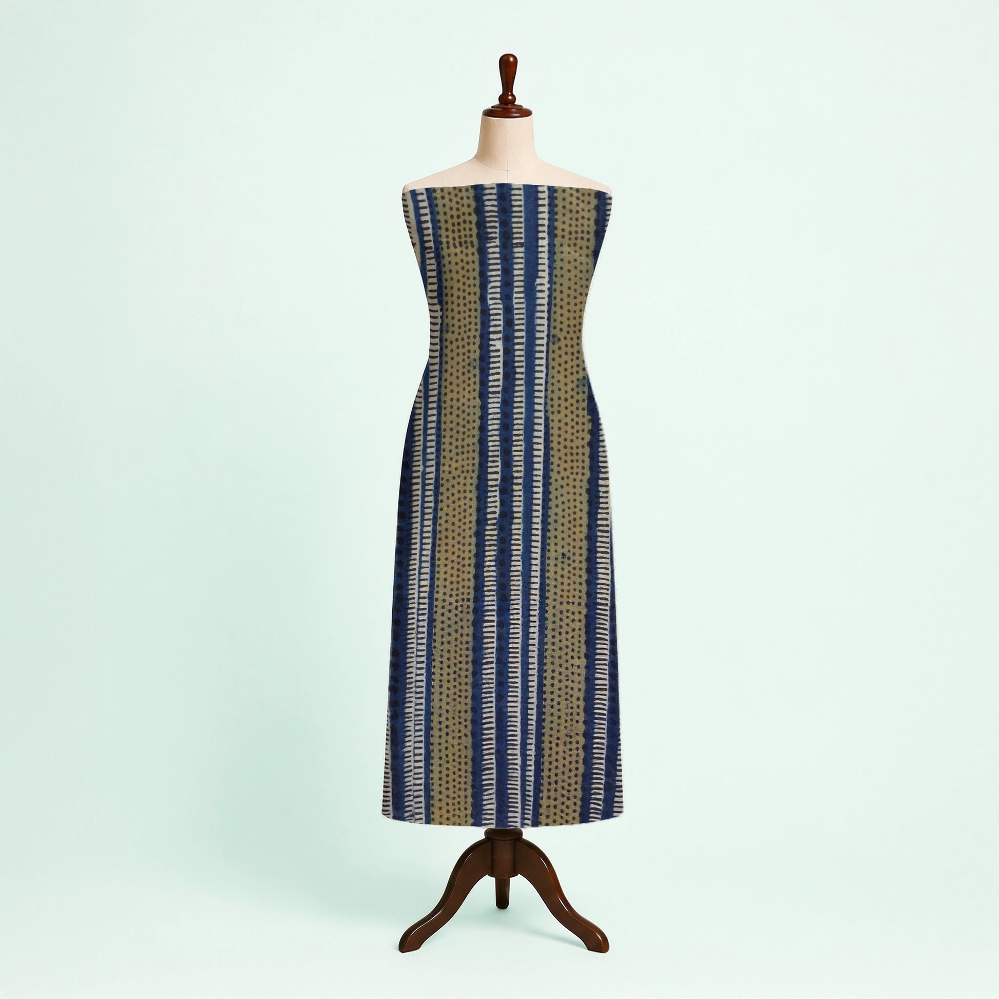 Indigo Stripe Natural Dyed Ajrakh Hand Block Print Cotton Fabric