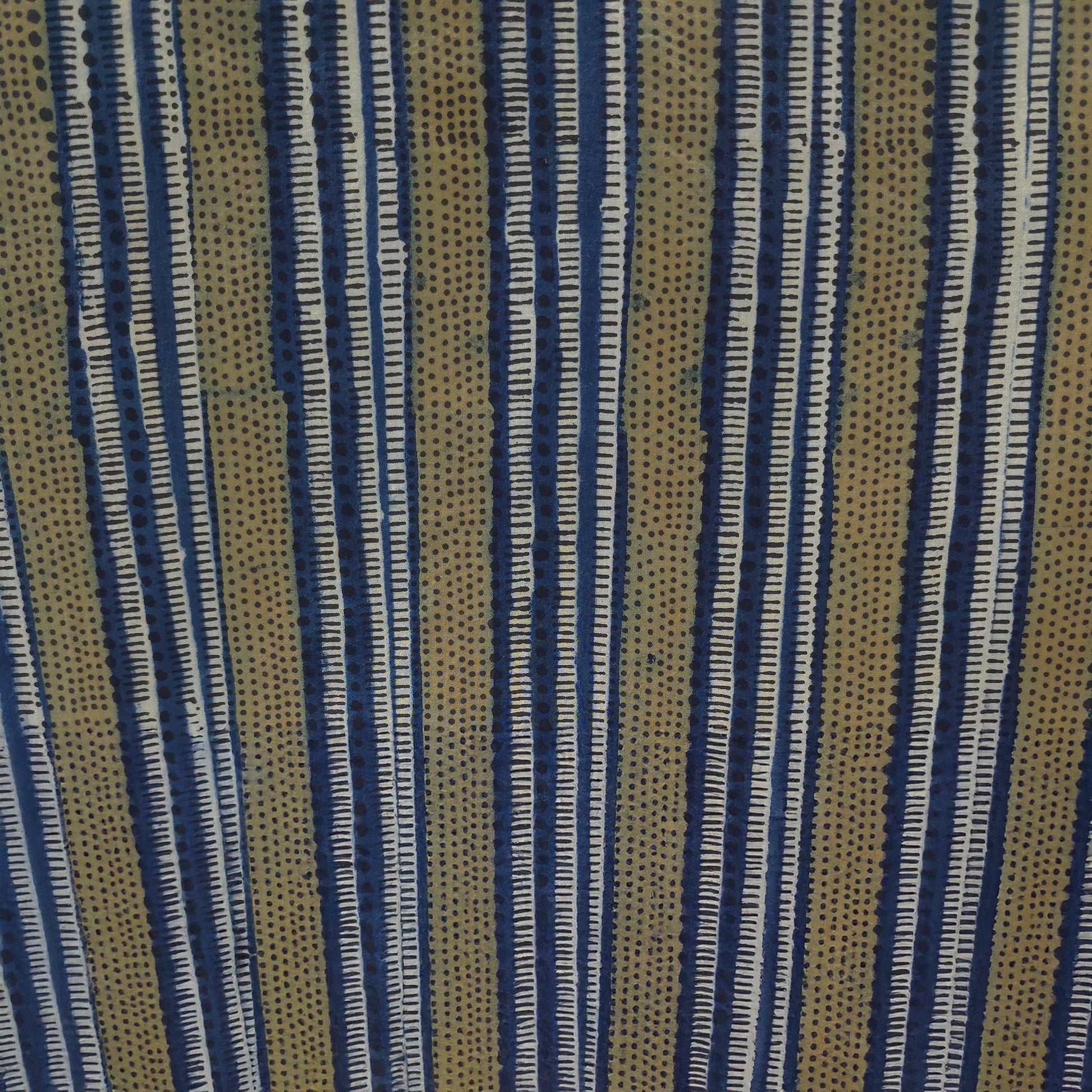 Indigo Stripe Natural Dyed Ajrakh Hand Block Print Cotton Fabric