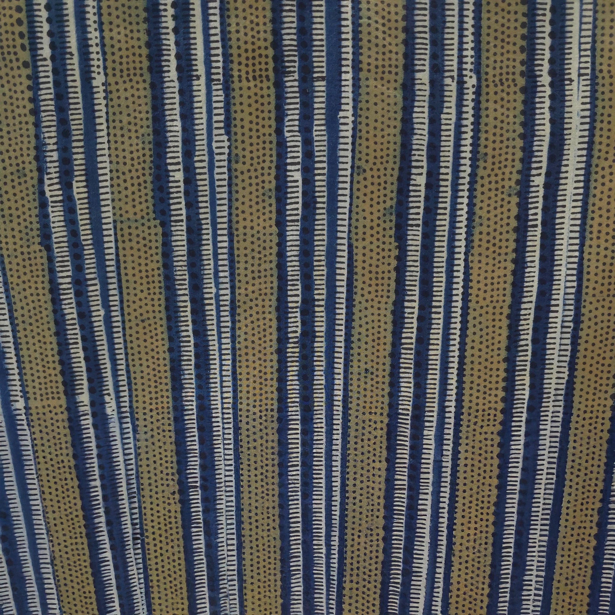 Indigo Stripe Natural Dyed Ajrakh Hand Block Print Cotton Fabric