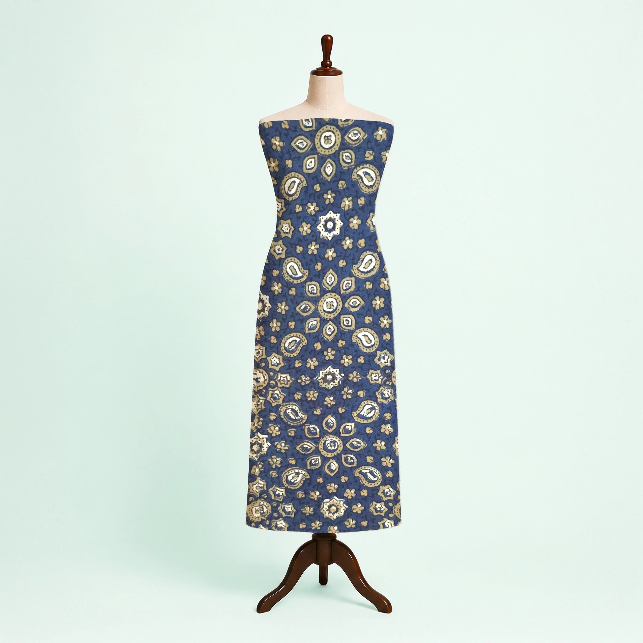 Indigo Traditional Ajrakh Natural Dyed Hand Block Print Cotton Fabric