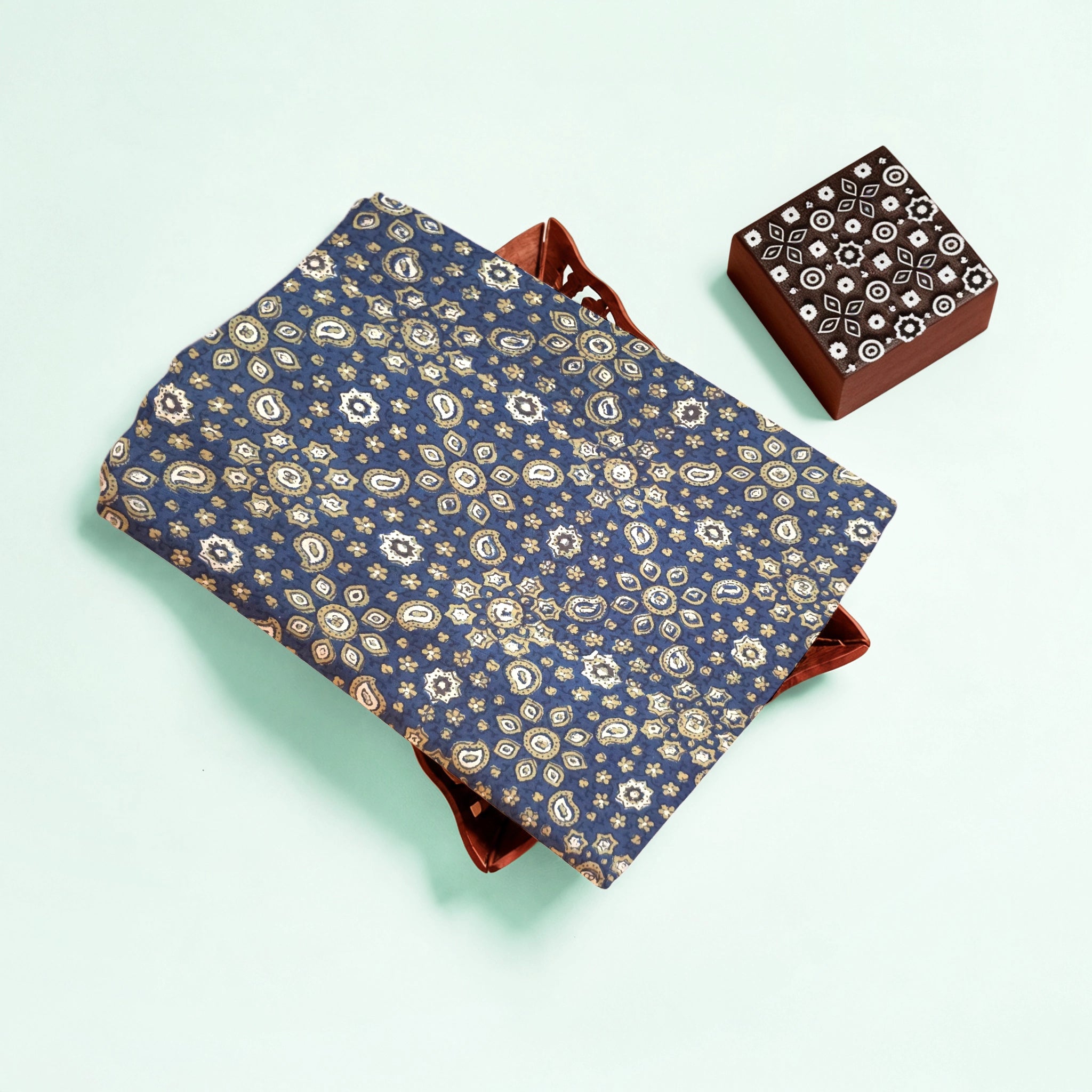 Indigo Traditional Ajrakh Natural Dyed Hand Block Print Cotton Fabric