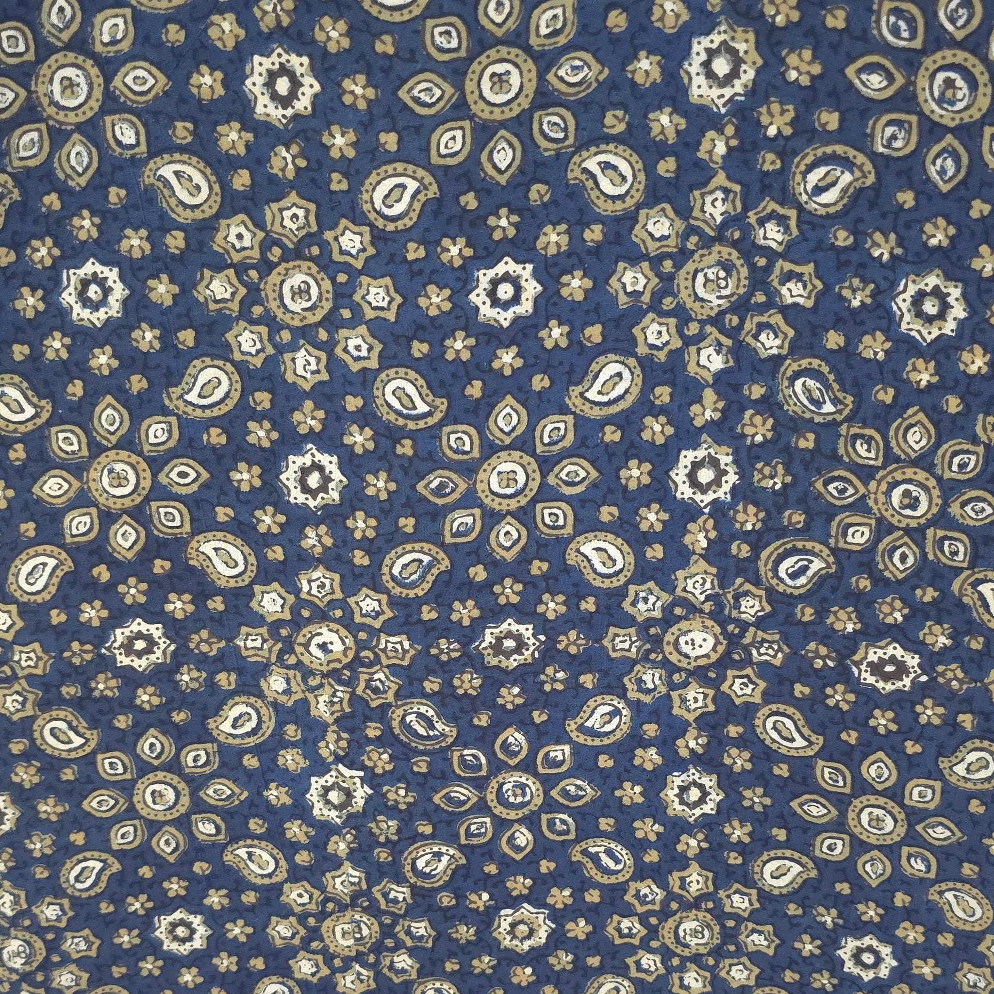 Indigo Traditional Ajrakh Natural Dyed Hand Block Print Cotton Fabric