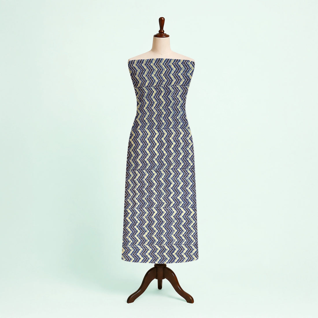 Indigo Zigzag Natural Dyed Ajrakh Hand Block Print Cotton Fabric