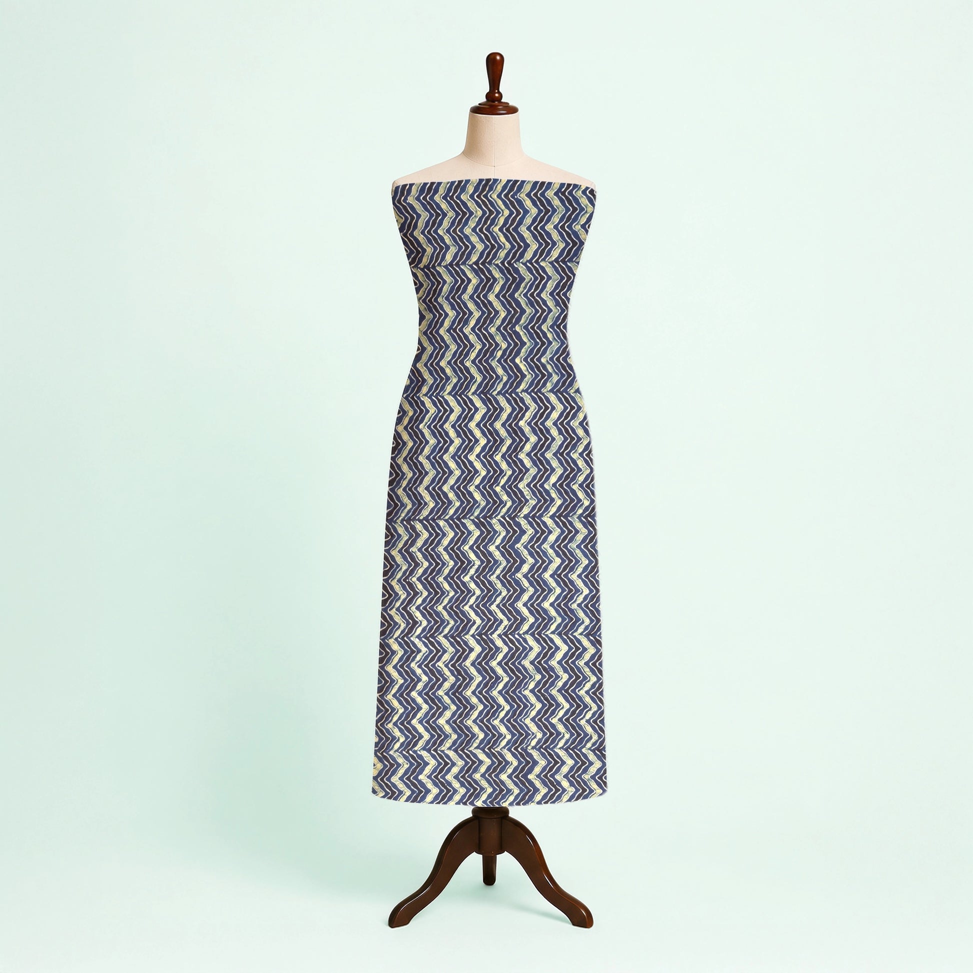 Indigo Zigzag Natural Dyed Ajrakh Hand Block Print Cotton Fabric