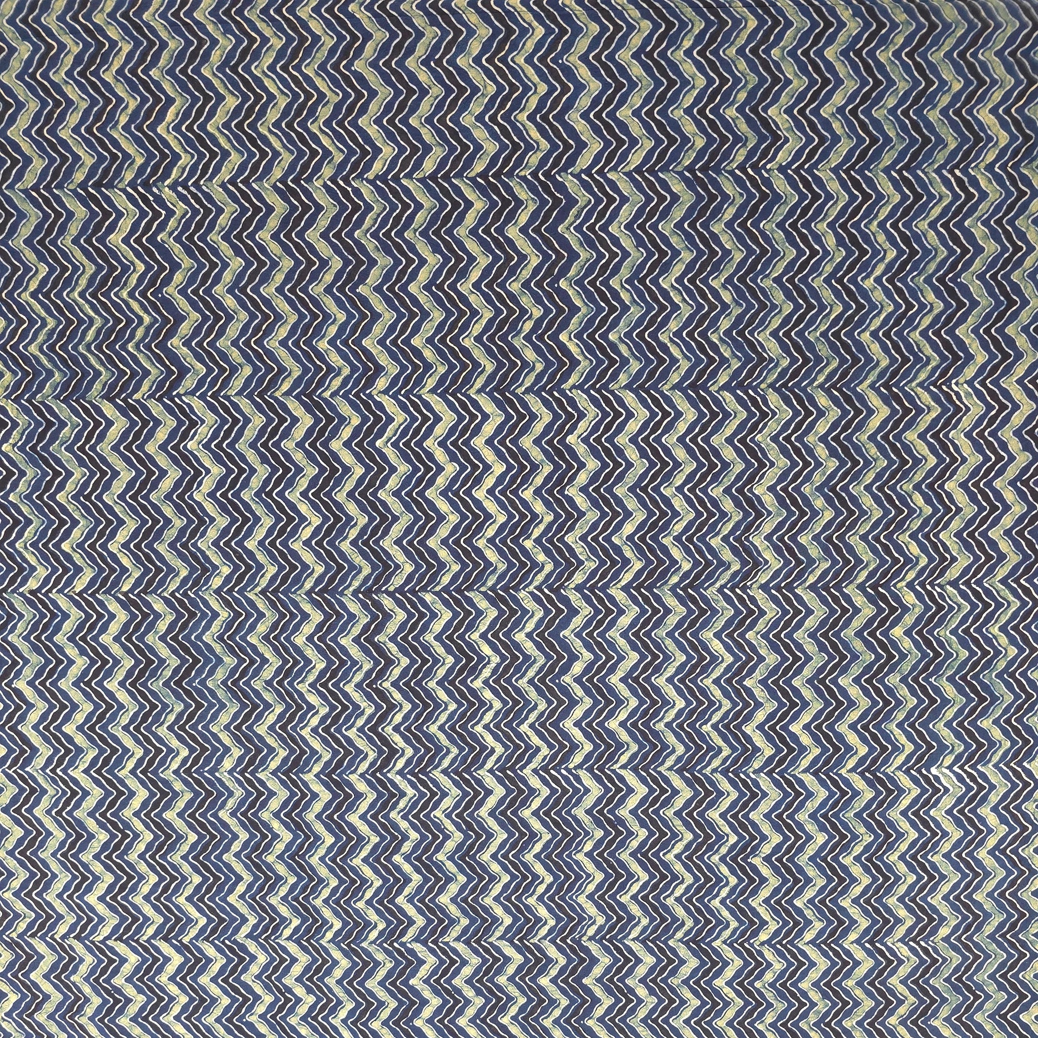 Indigo Zigzag Natural Dyed Ajrakh Hand Block Print Cotton Fabric