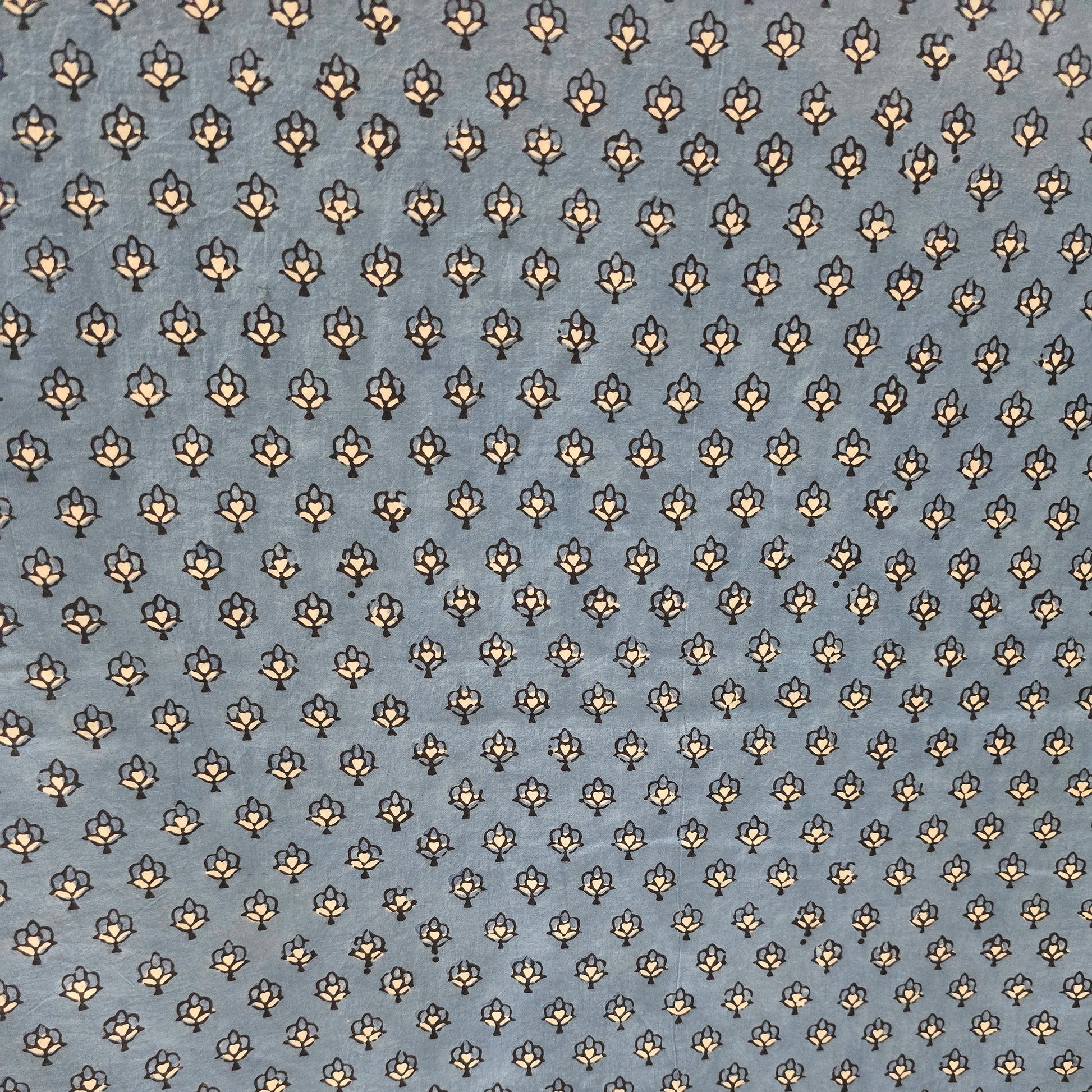 Light Blue Butti Natural Dyed Ajrakh Hand Block Print Cotton Fabric
