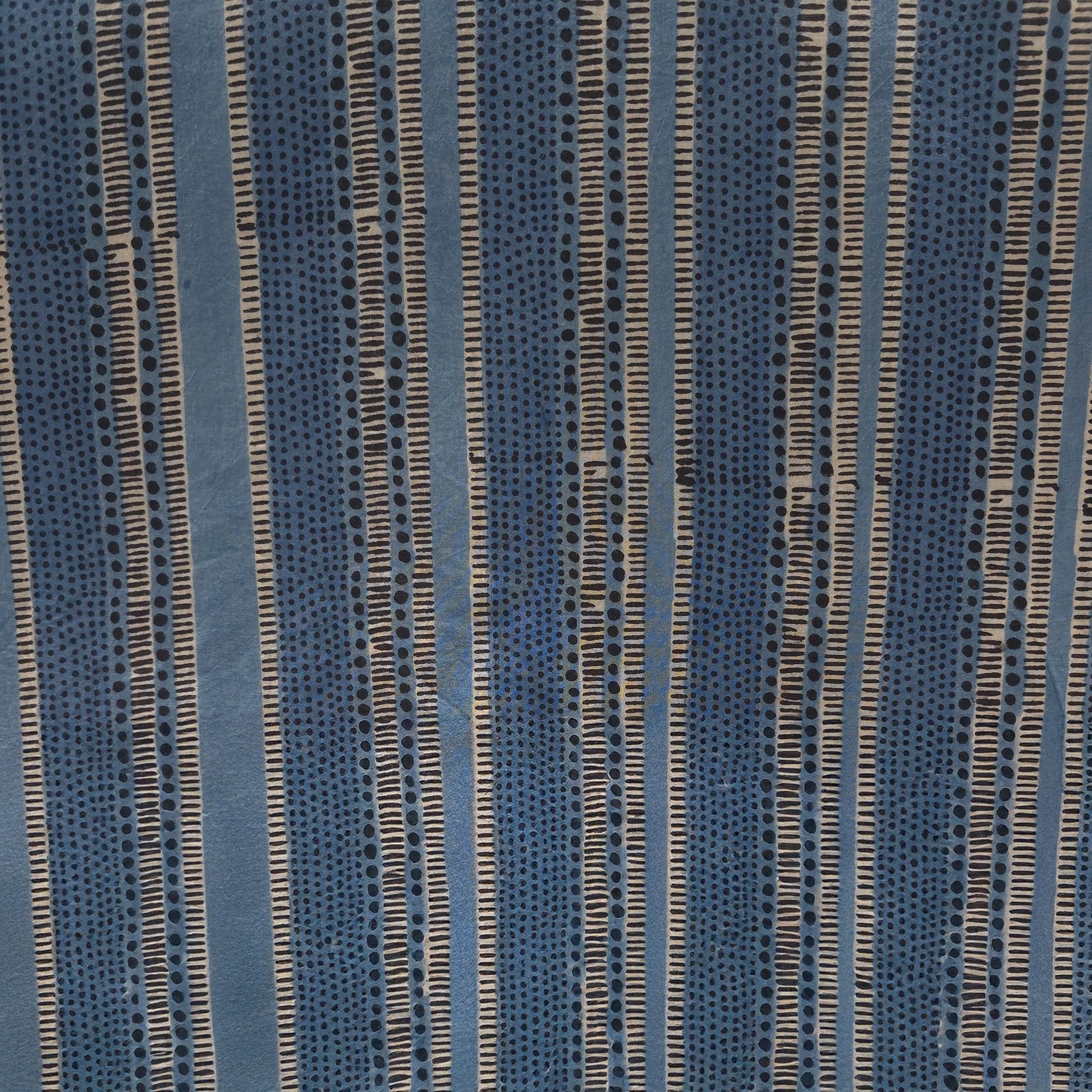 Light Blue Stripe Natural Dyed Ajrakh Hand Block Print Cotton Fabric