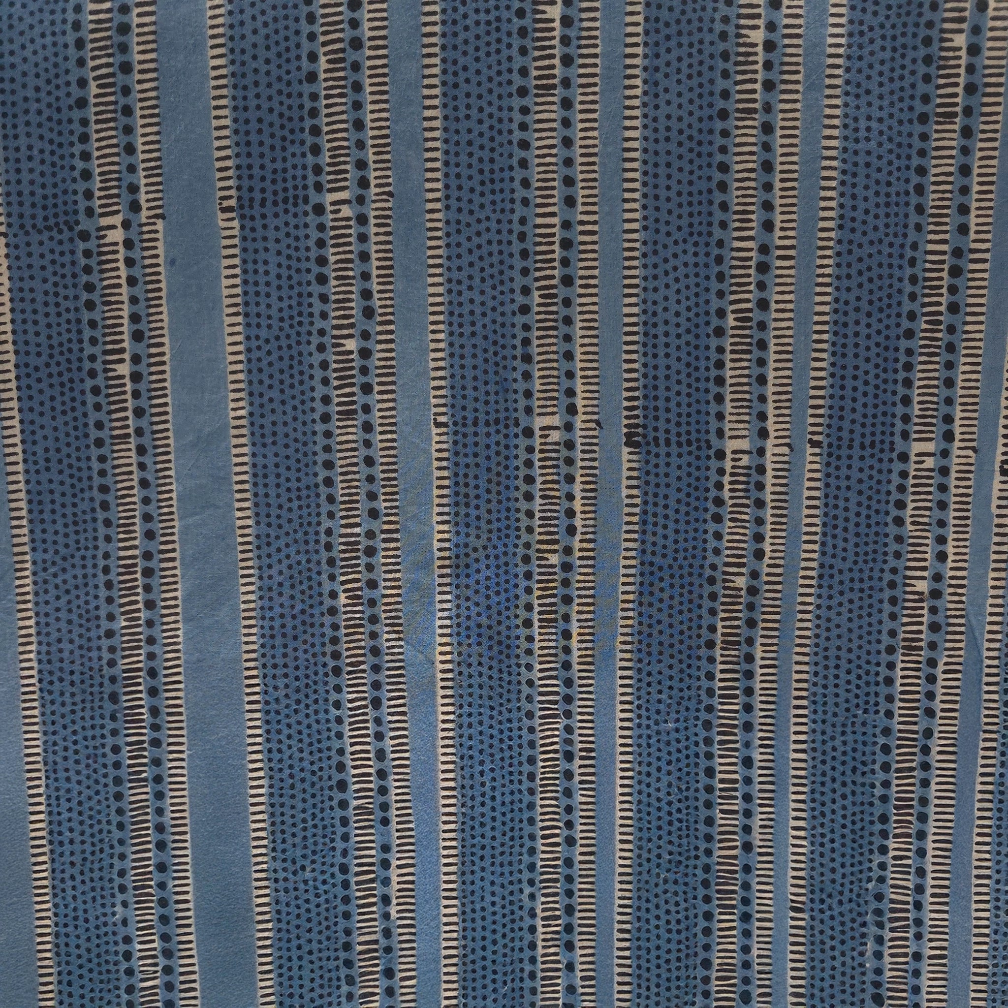 Light Blue Stripe Natural Dyed Ajrakh Hand Block Print Cotton Fabric