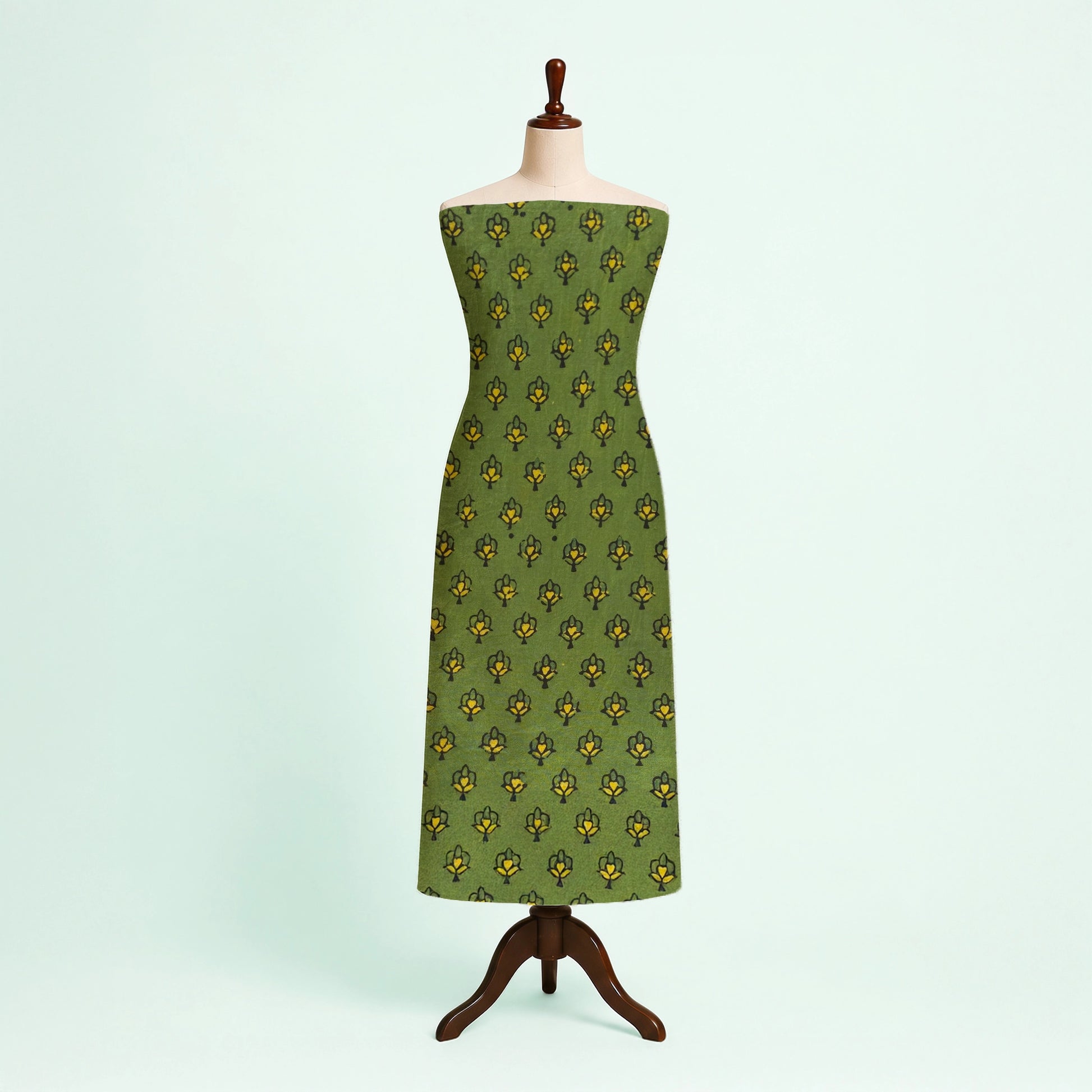 Light Green Butti Natural Dyed Ajrakh Hand Block Print Cotton Fabric