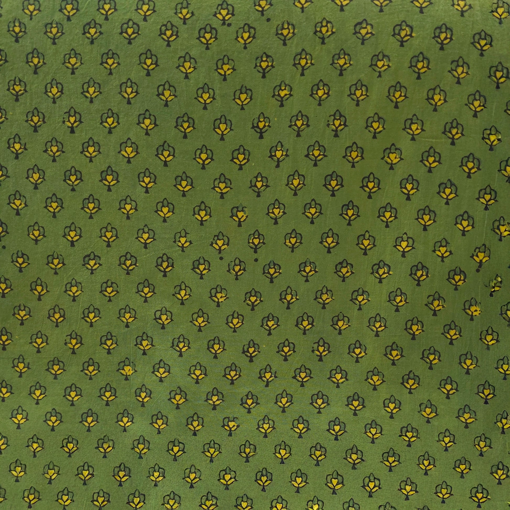 Light Green Butti Natural Dyed Ajrakh Hand Block Print Cotton Fabric