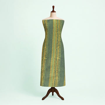 Light green Stripe Natural Dyed Ajrakh Hand Block Print Cotton Fabric