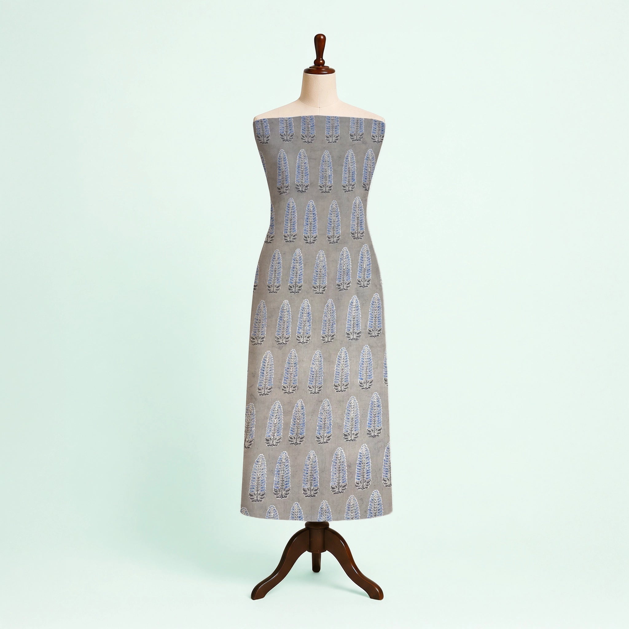 Light Grey Boota Natural Dyed Ajrakh Hand Block Print Cotton Fabric