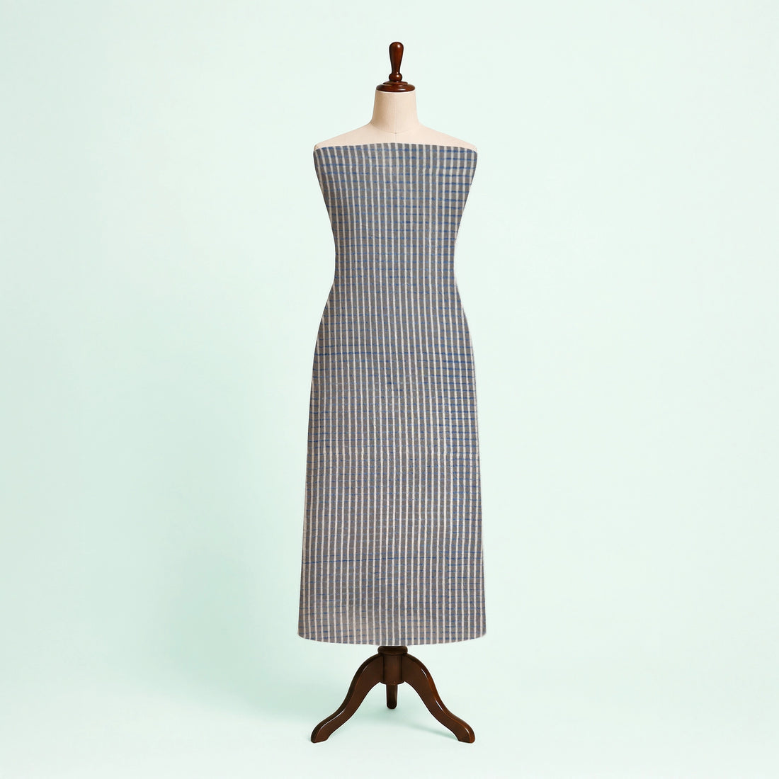 Light Grey Checks Natural Dyed Ajrakh Hand Block Print Cotton Fabric