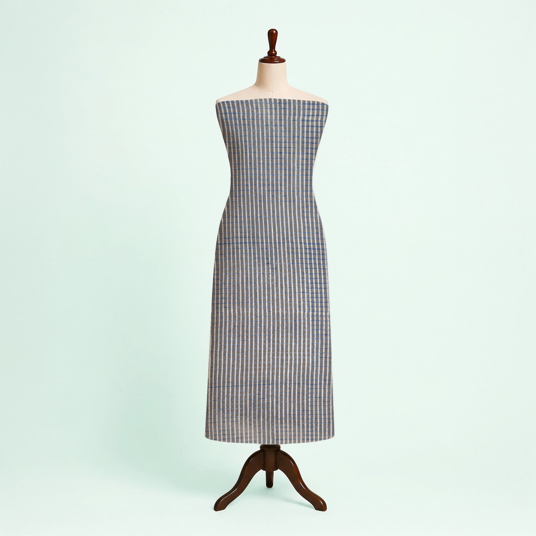 Light Grey Checks Natural Dyed Ajrakh Hand Block Print Cotton Fabric