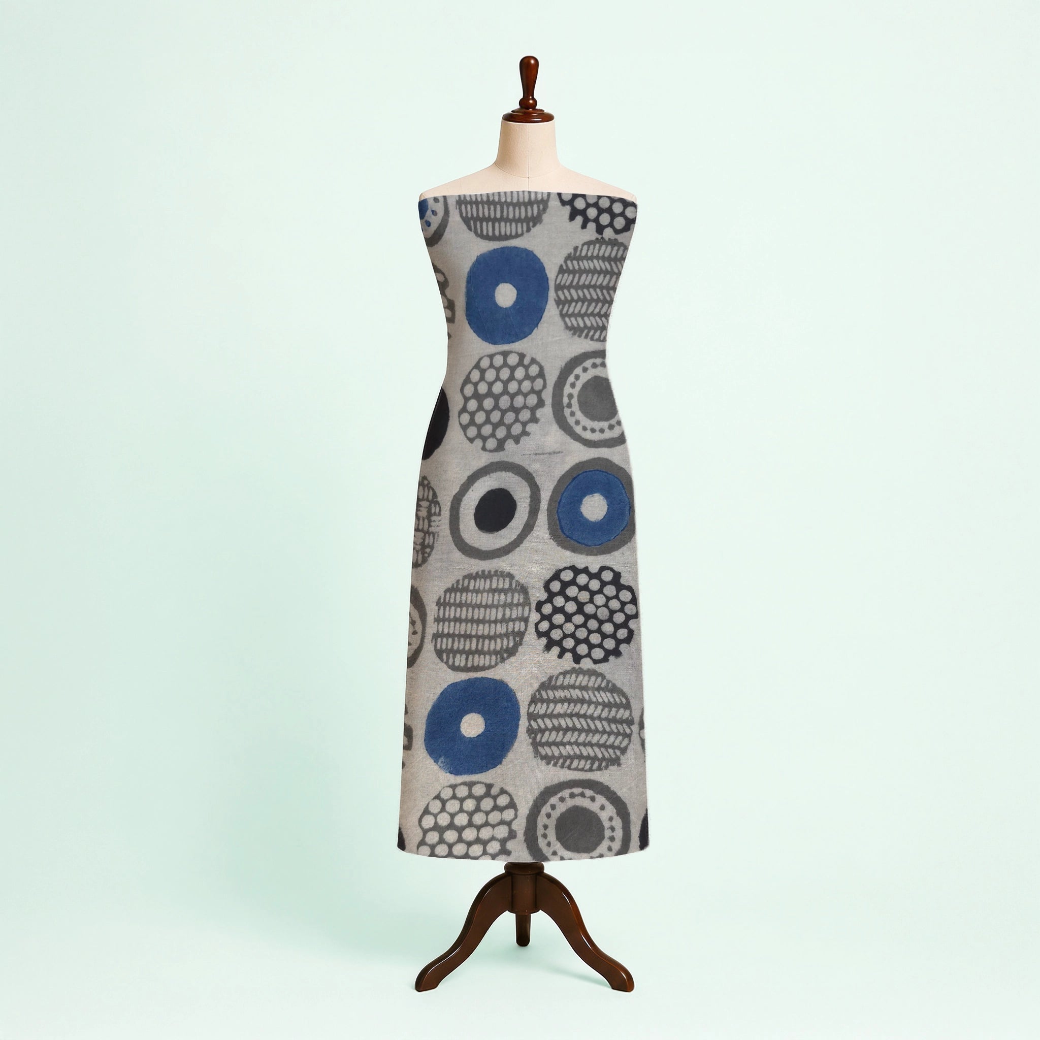 Light Grey Geometric Natural Dyed Ajrakh Hand Block Print Cotton Fabric