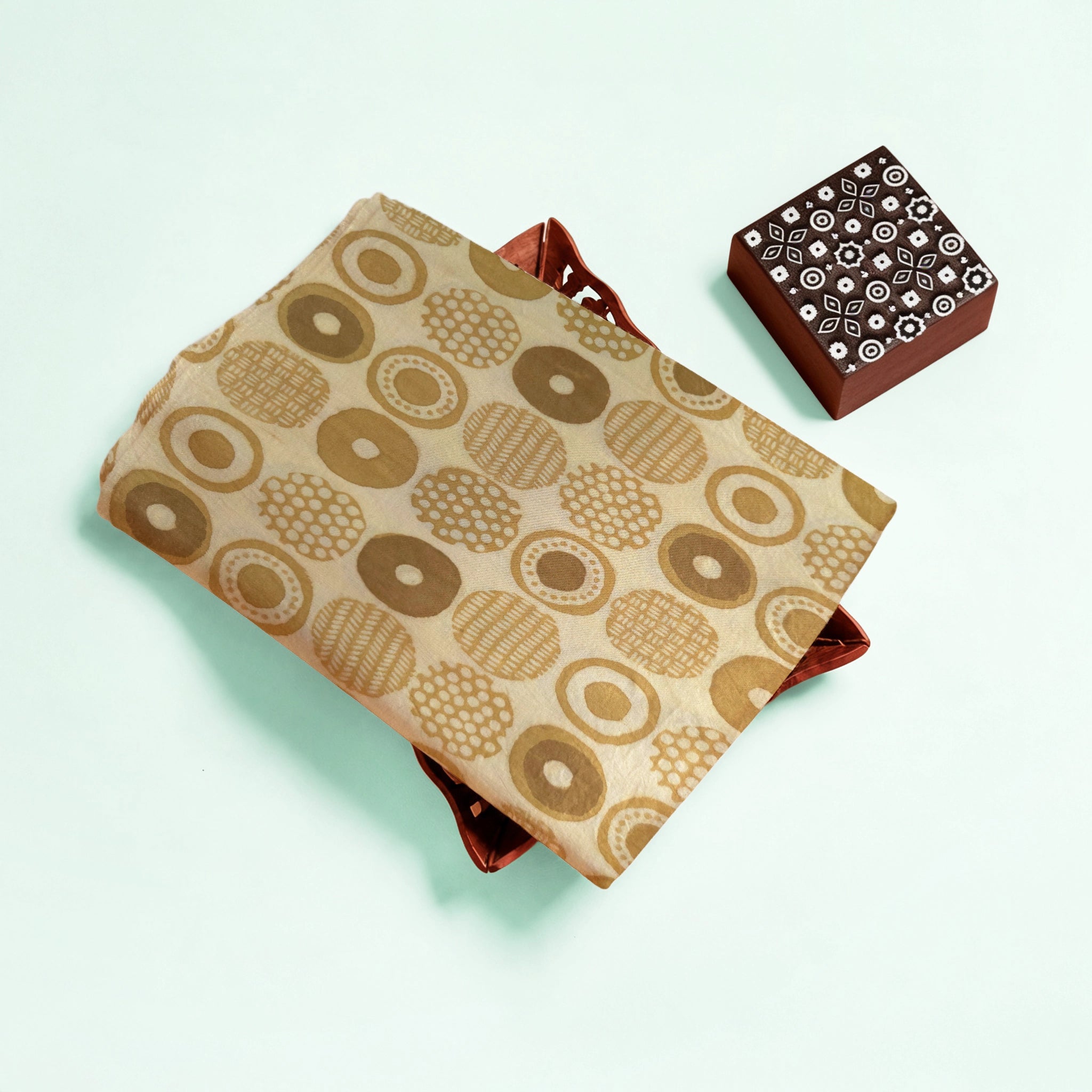 Light Mustard Geometric Natural Dyed Ajrakh Hand Block Print Cotton Fabric
