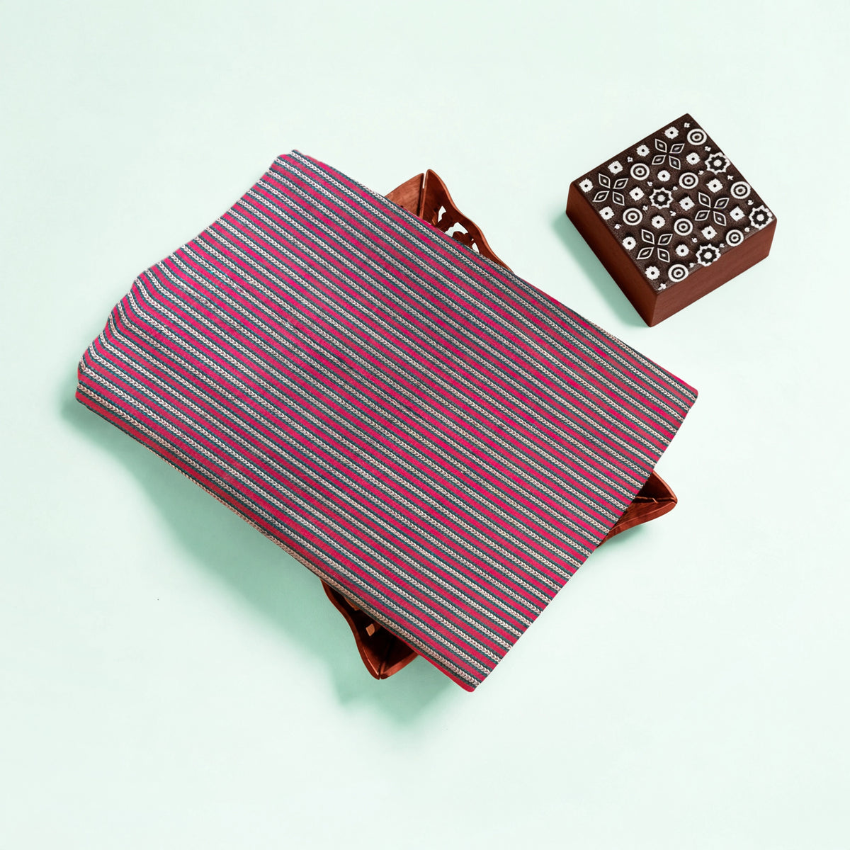 Maroon Khajoori Stripes Handloom Mashru Silk Fabric