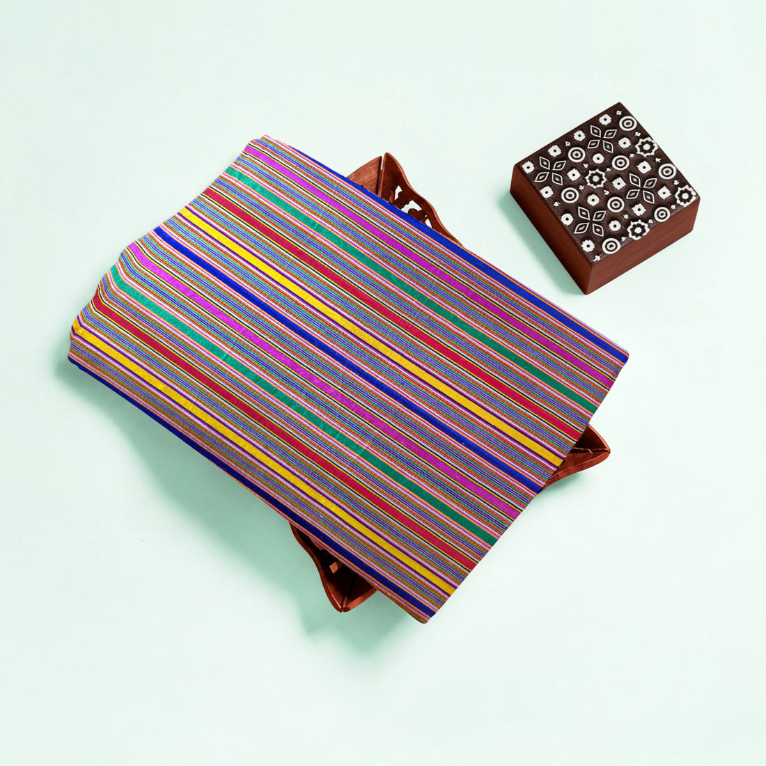 Multi Color Stripes Handloom Mashru Silk Fabric