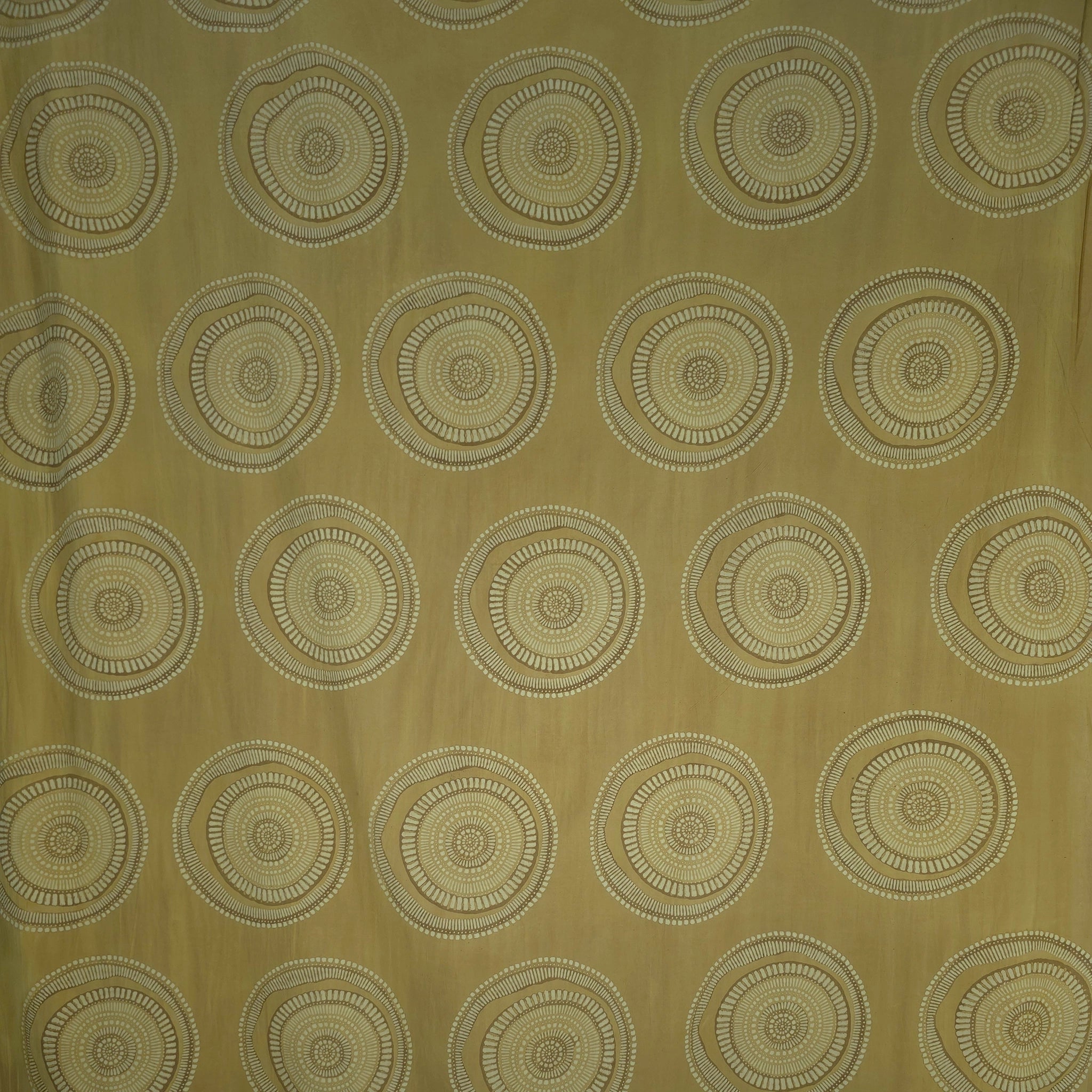 Mustard Big Circle Natural Dyed Ajrakh Hand Block Print Cotton Fabric