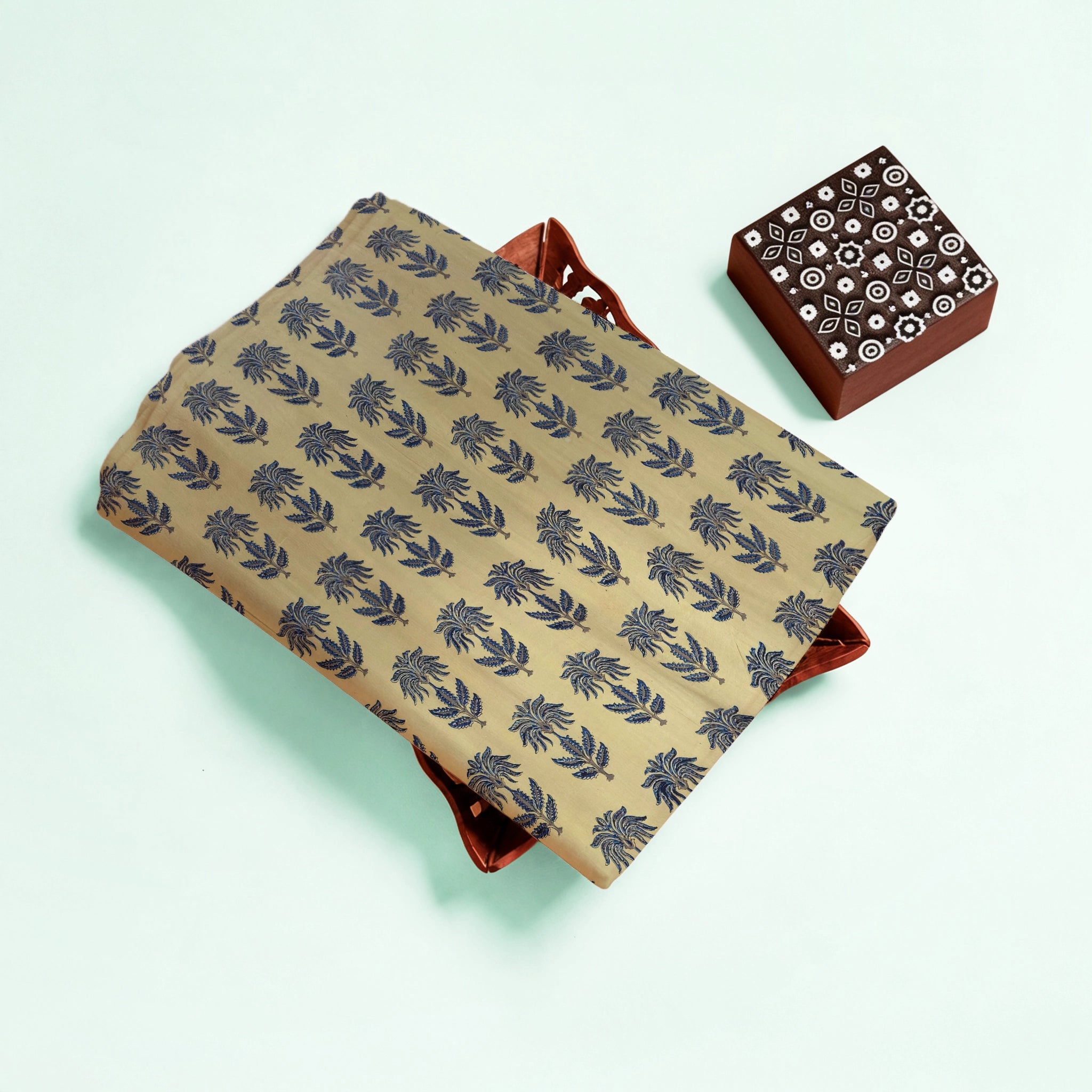 Mustard Buta Natural Dyed Ajrakh Hand Block Print Premium Modal Fabric