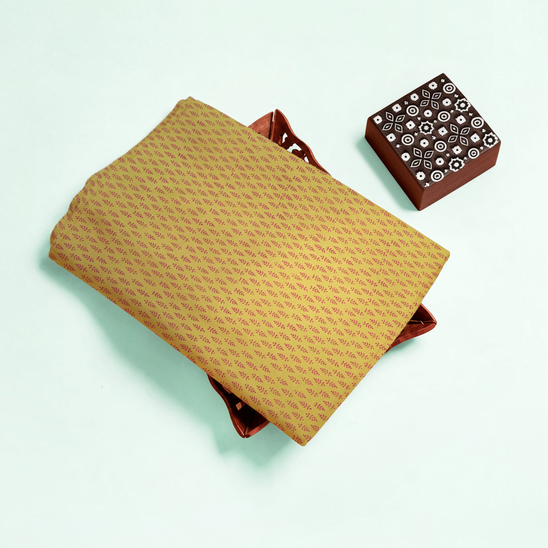 Mustard Buti Kutch Hand Block Print Pure cotton Fabric 2