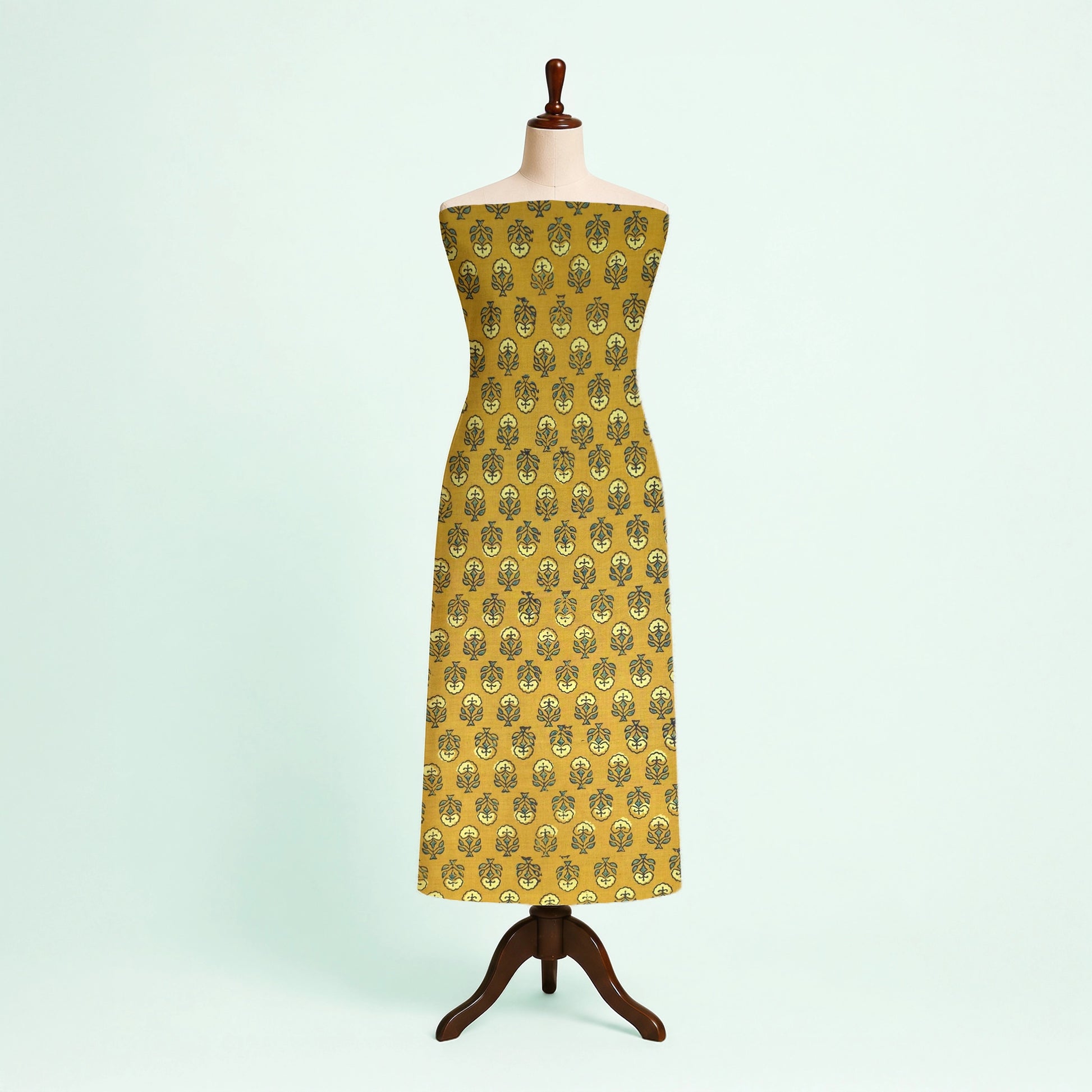Mustard Buti Natural Dyed Ajrakh Hand Block Print Cotton Fabric