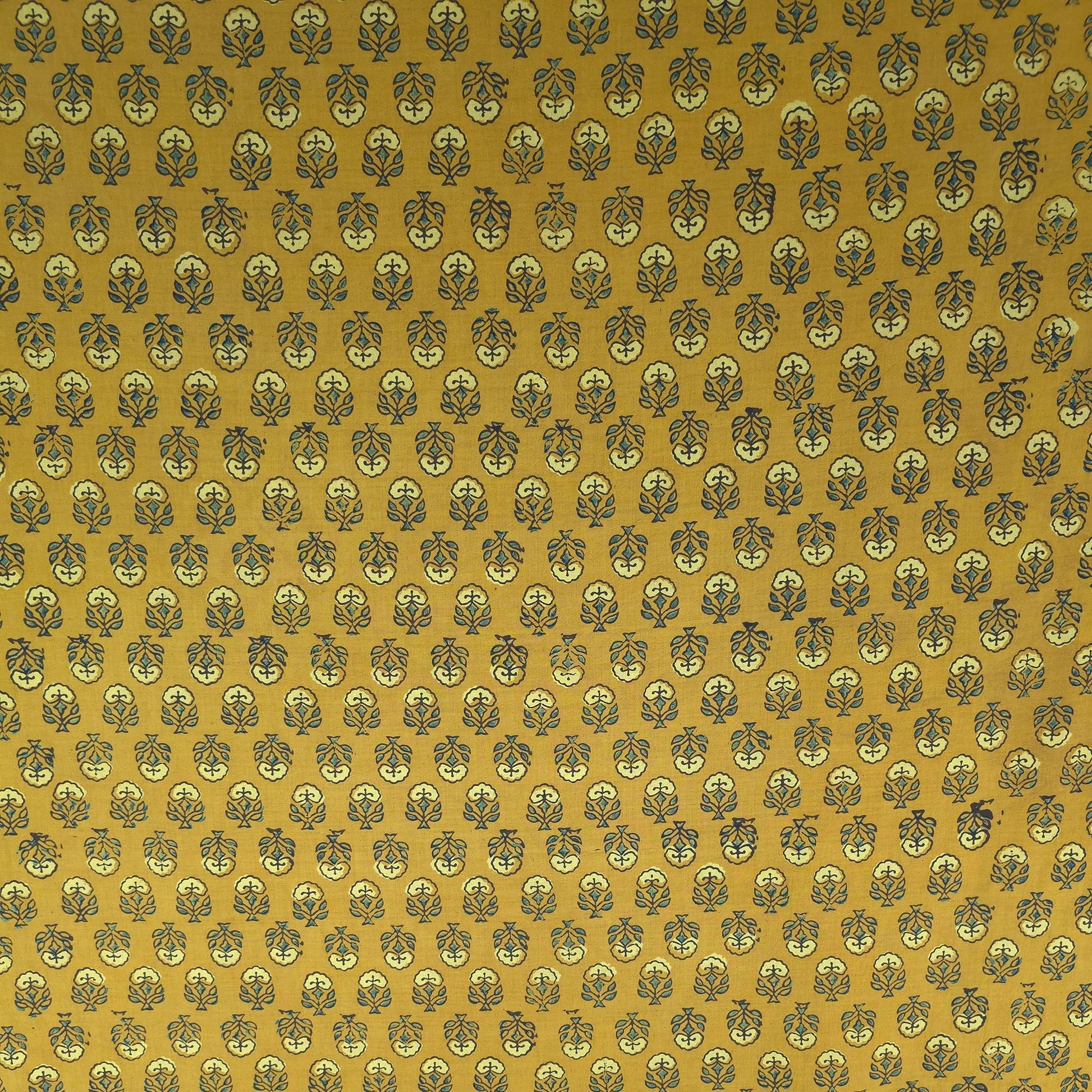 Mustard Buti Natural Dyed Ajrakh Hand Block Print Cotton Fabric