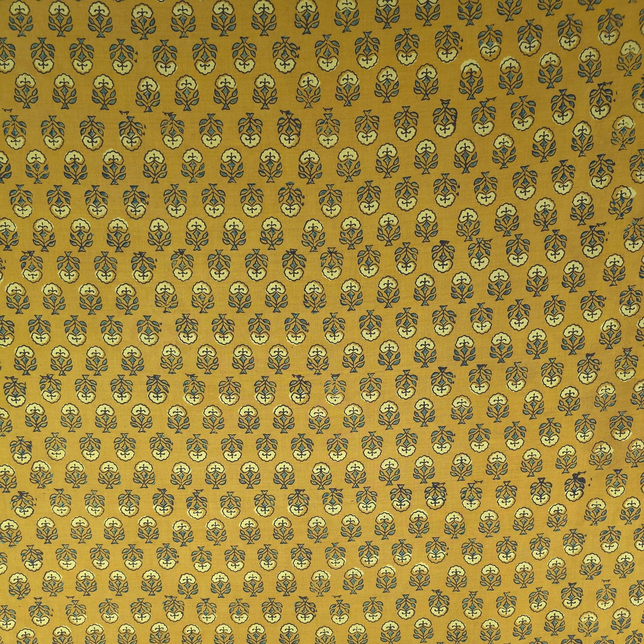 Mustard Buti Natural Dyed Ajrakh Hand Block Print Cotton Fabric