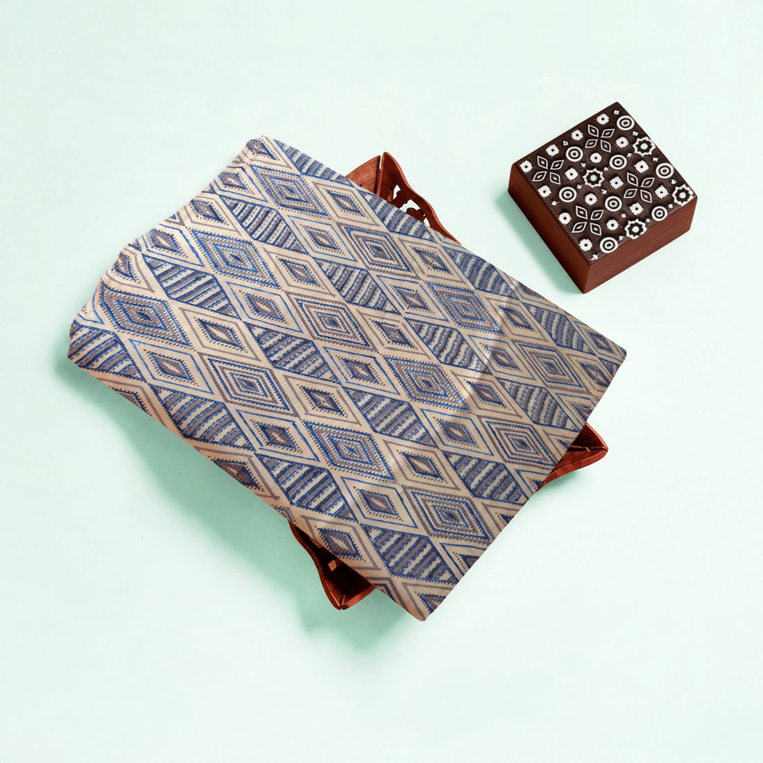 Mustard Geometric Natural Dyed Ajrakh Hand Block Print Premium Modal Fabric