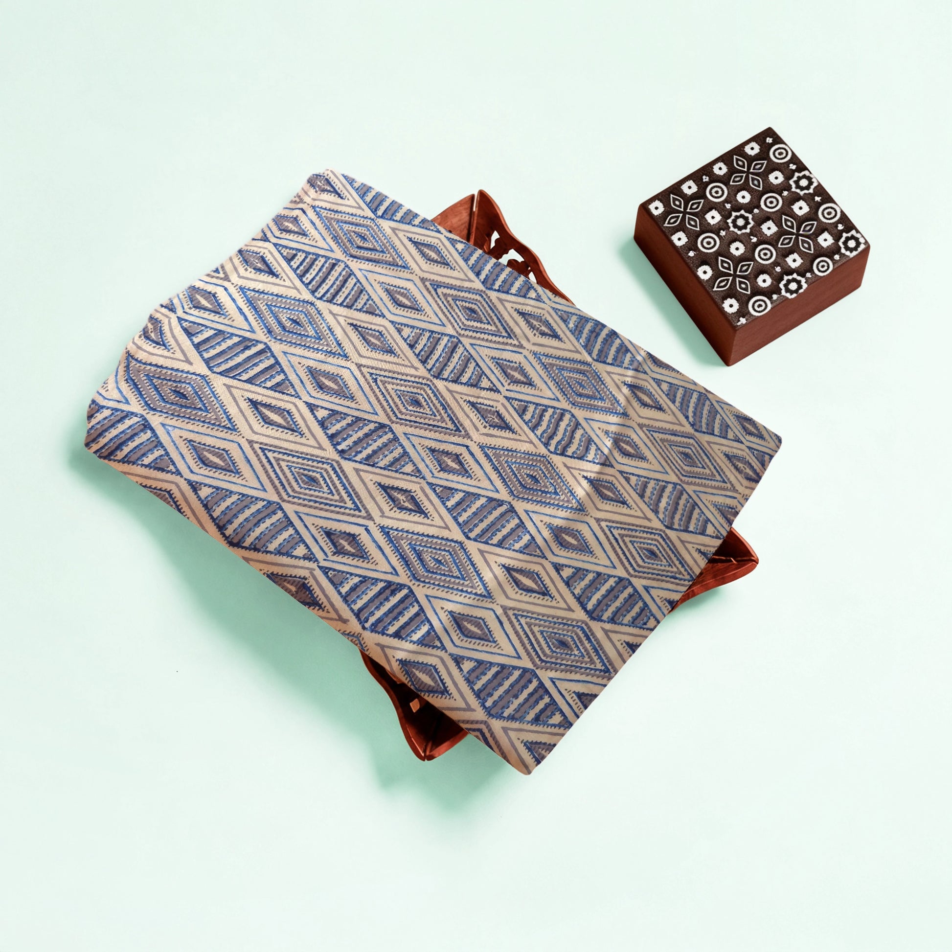 Mustard Geometric Natural Dyed Ajrakh Hand Block Print Premium Modal Fabric