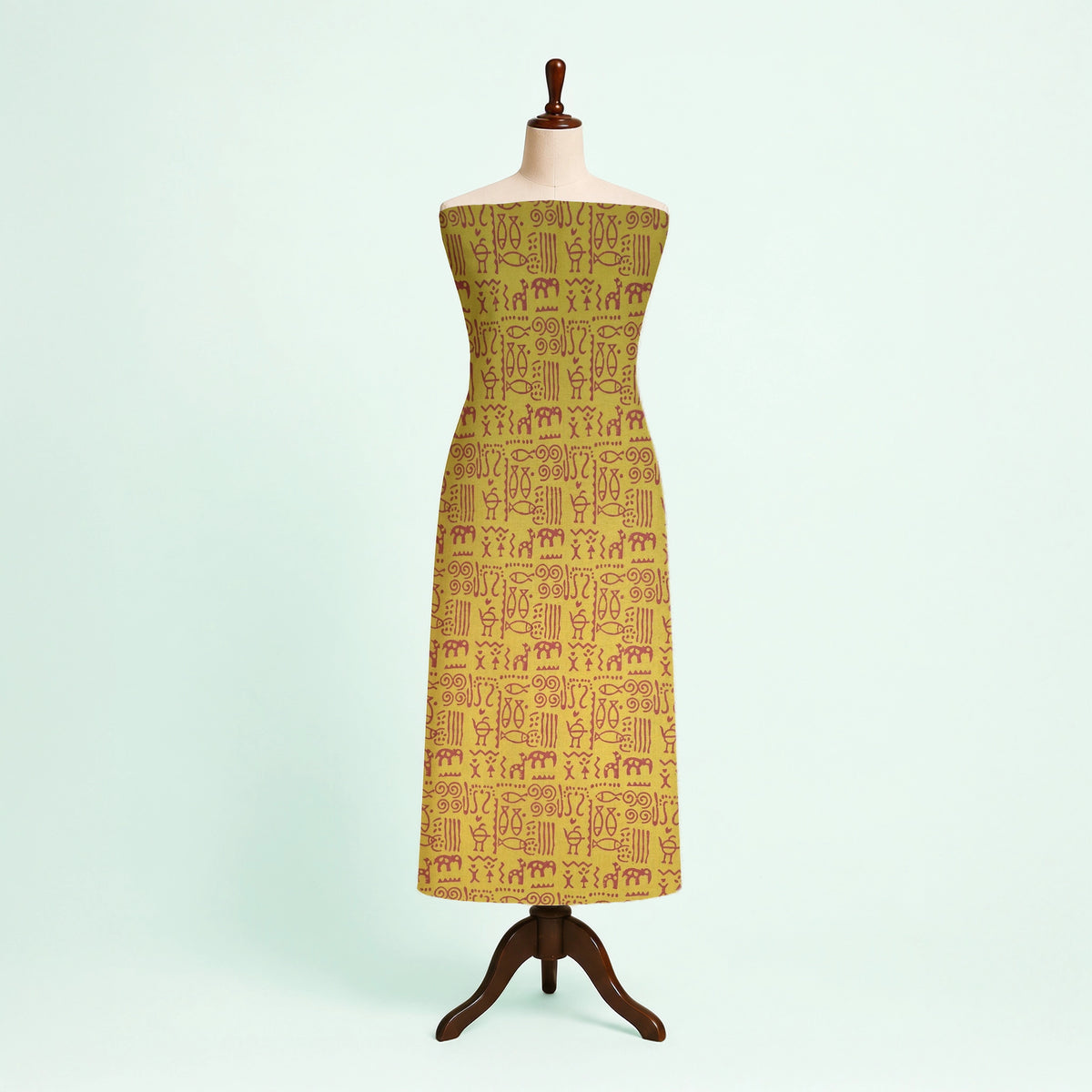 Mustard Geometric Kutch Hand Block Print Pure cotton Fabric 2