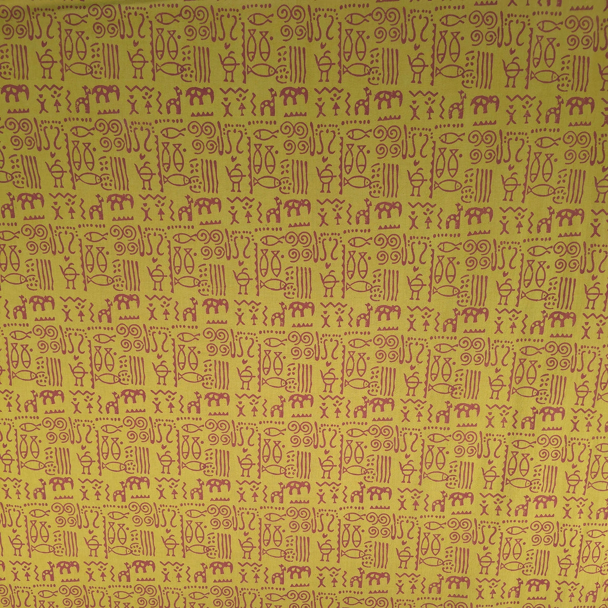 Mustard Geometric Kutch Hand Block Print Pure cotton Fabric 2