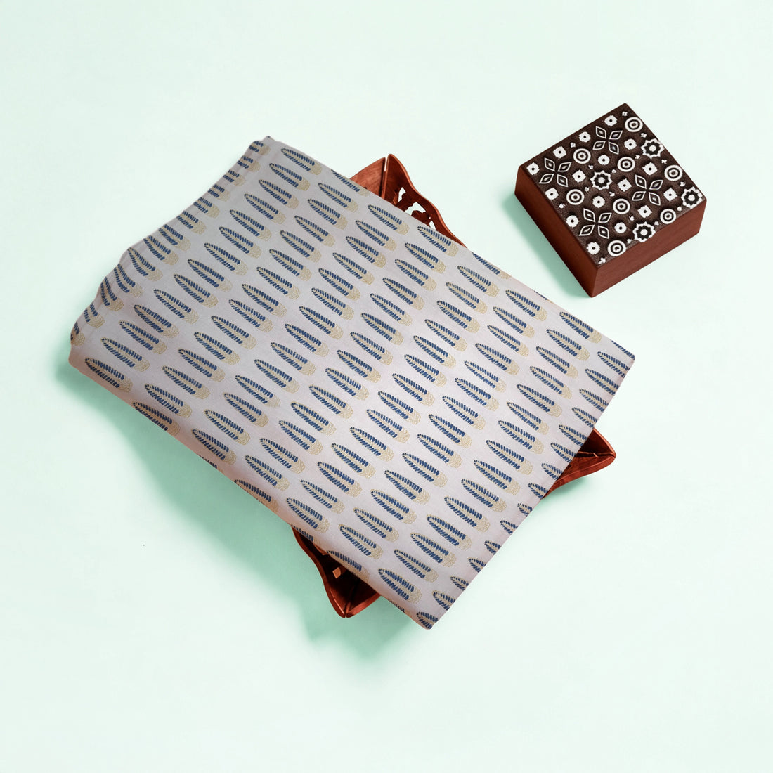 Off White Boota Natural Dyed Ajrakh Hand Block Print Cotton Fabric