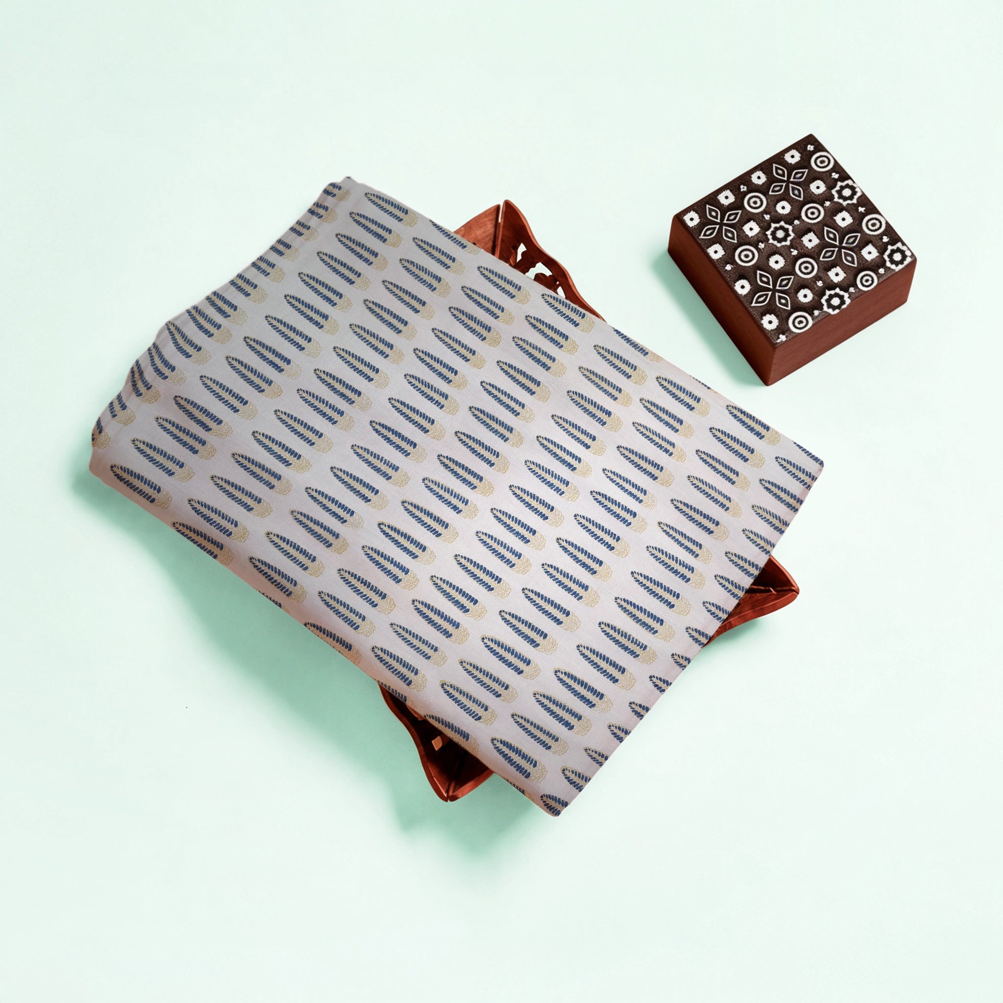 Off White Boota Natural Dyed Ajrakh Hand Block Print Cotton Fabric